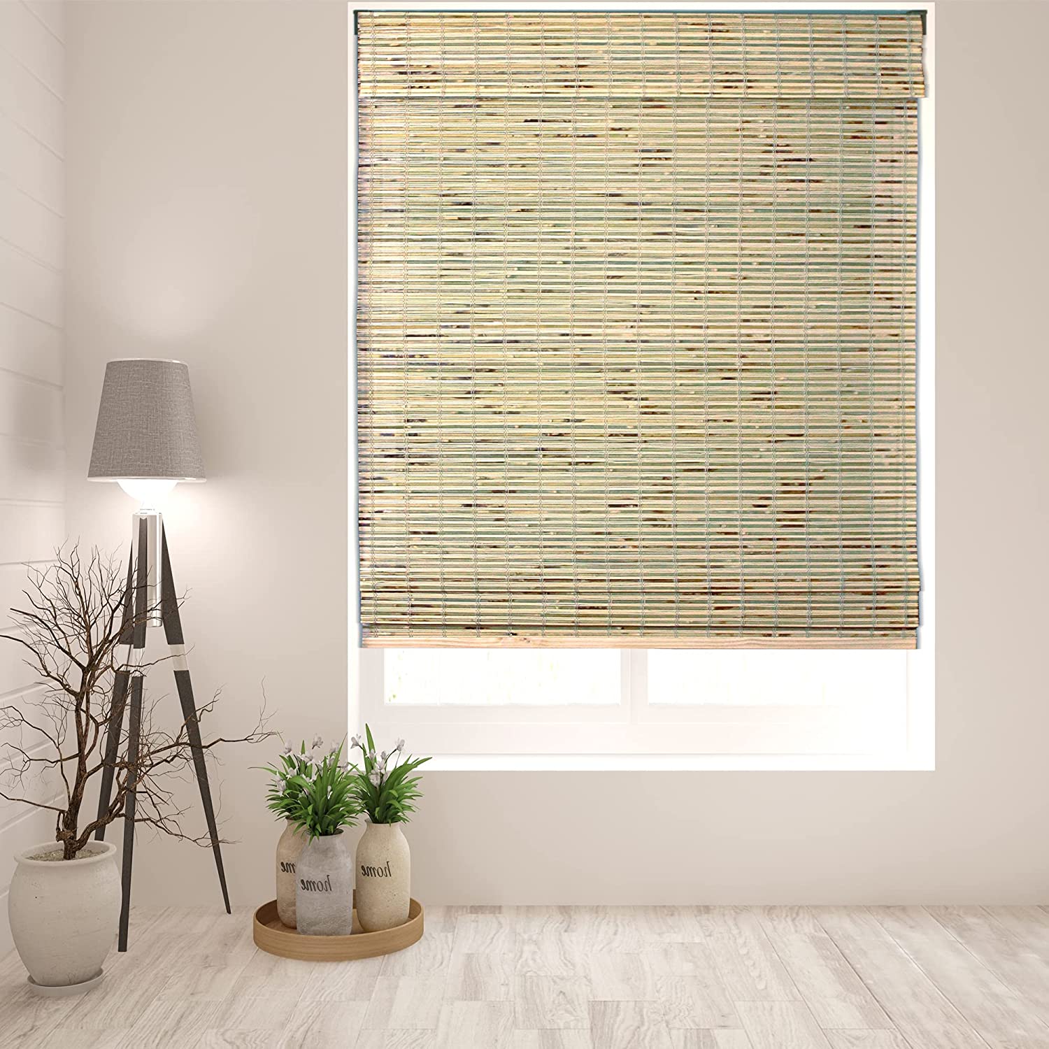Arlo Blinds Cordless Petite Rustique Bamboo Roman Shades Light Filtering Window Blinds - Size: 34″ W x 60″ H