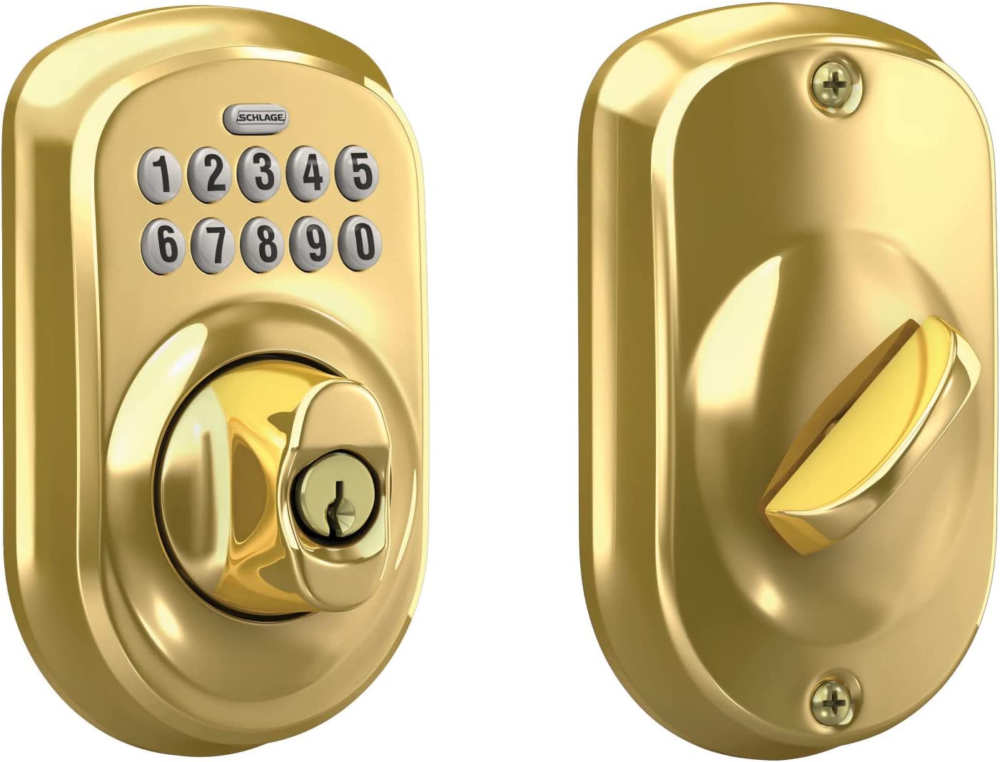 Schlage  Keypad Plymouth Bright Brass Single Cylinder Electronic Deadbolt Lighted Keypad