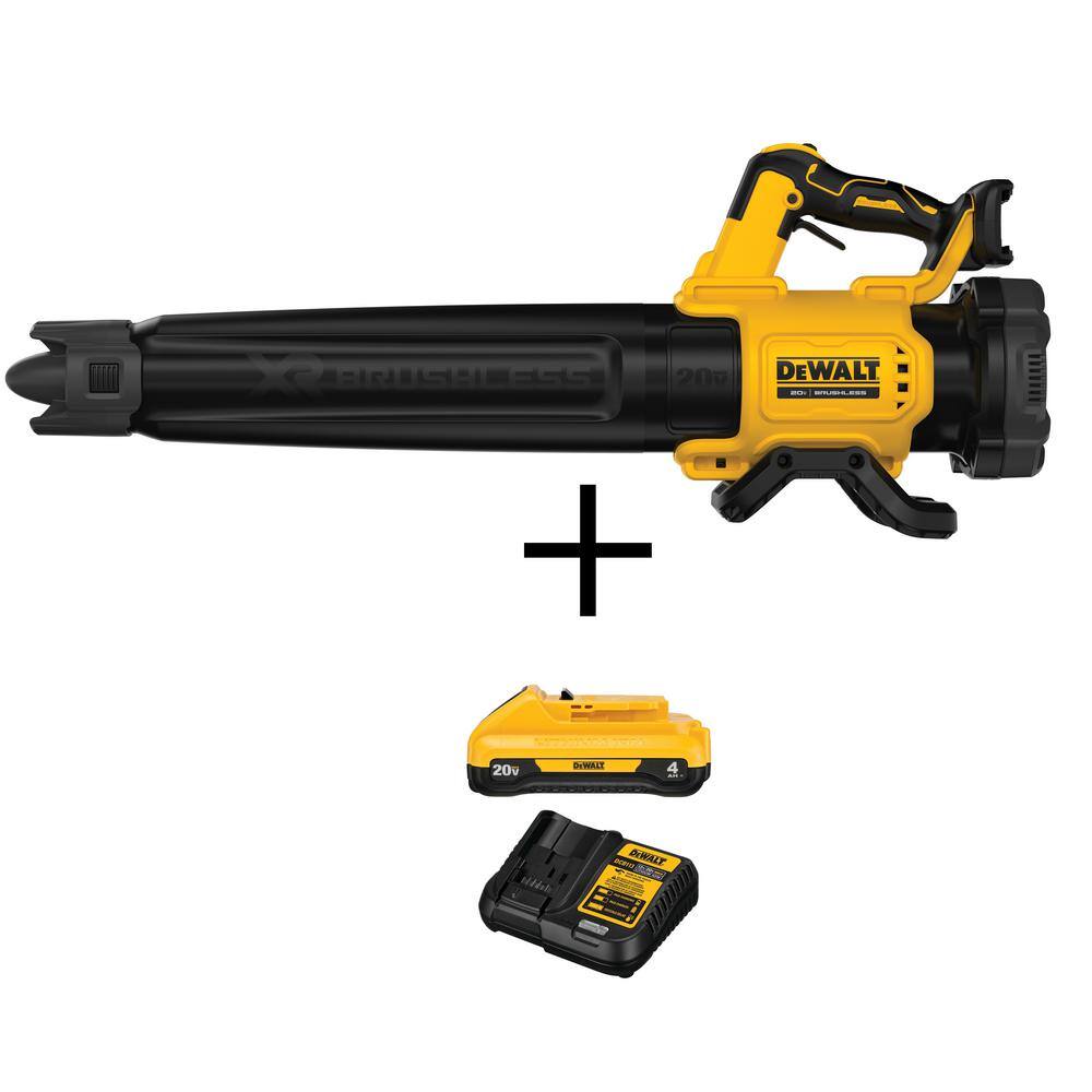 DEWALT DCBL722BWCB240C 20V MAX 125 MPH 450 CFM Cordless Brushless Handheld Blower with 20V Compact Lithium-Ion 4Ah Battery & 12V to 20V Charger