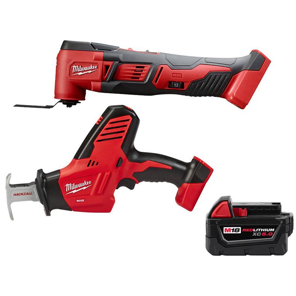 Milwaukee 2626-20-2625-20-48-11-1850 M18 18V Lithium-Ion Cordless Oscillating Multi-Tool with HACKZALL Reciprocating Saw and (1) 5.0 Ah Battery