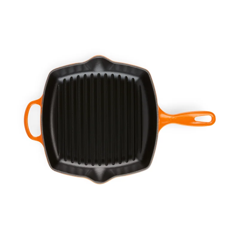 Le Creuset LS2021-262 Enameled Cast Iron Signature Square Skillet Grill. 10.25″. Flame