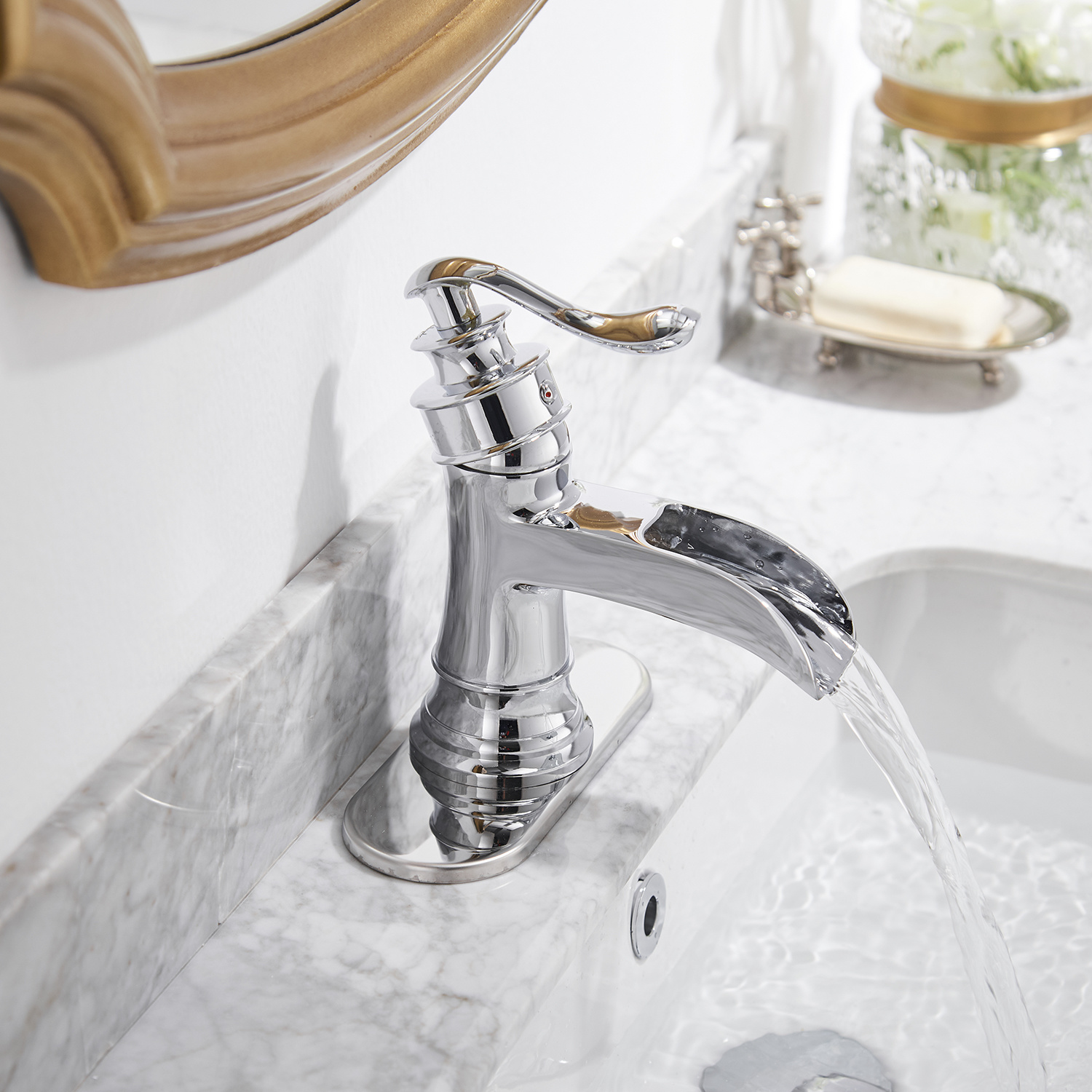 BWE Waterfall Single Hole Single-Handle Low-Arc Bathroom Faucet With Pop-up Drain Assembly in Polished Chrome