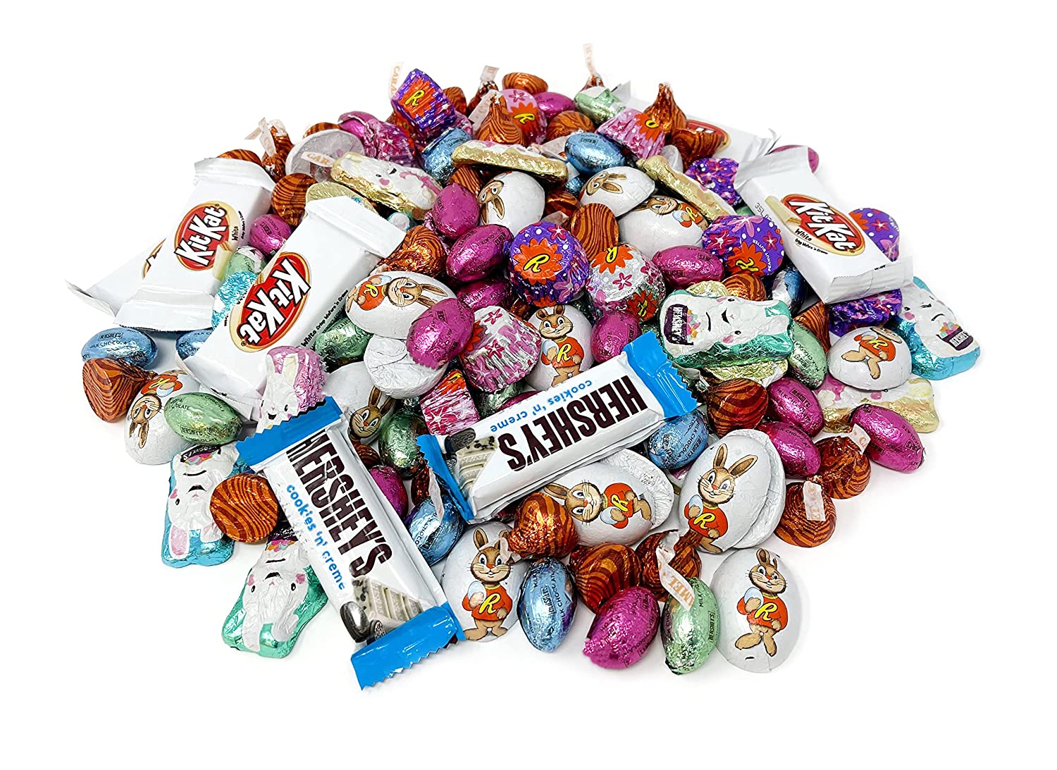 Easter Chocolate Candy Assortment Eggs. Bunnies. KITKAT Bars. HERSHEY-S KISSES. COOKIES ‘N- CREME