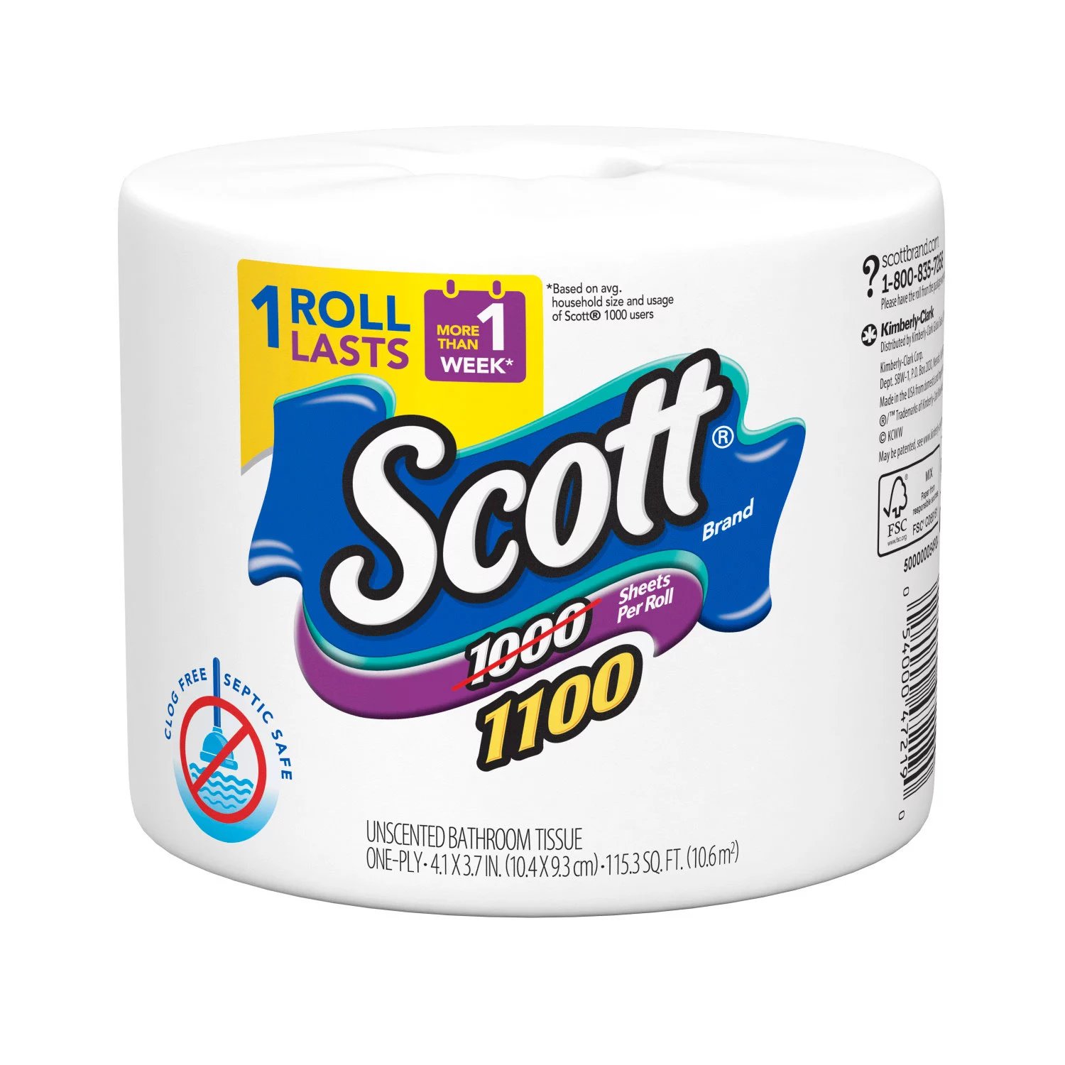 Scott Individually Wrapped 1-Ply Bath Tissue. Unscented (1100 sheets/roll. 36 rolls)