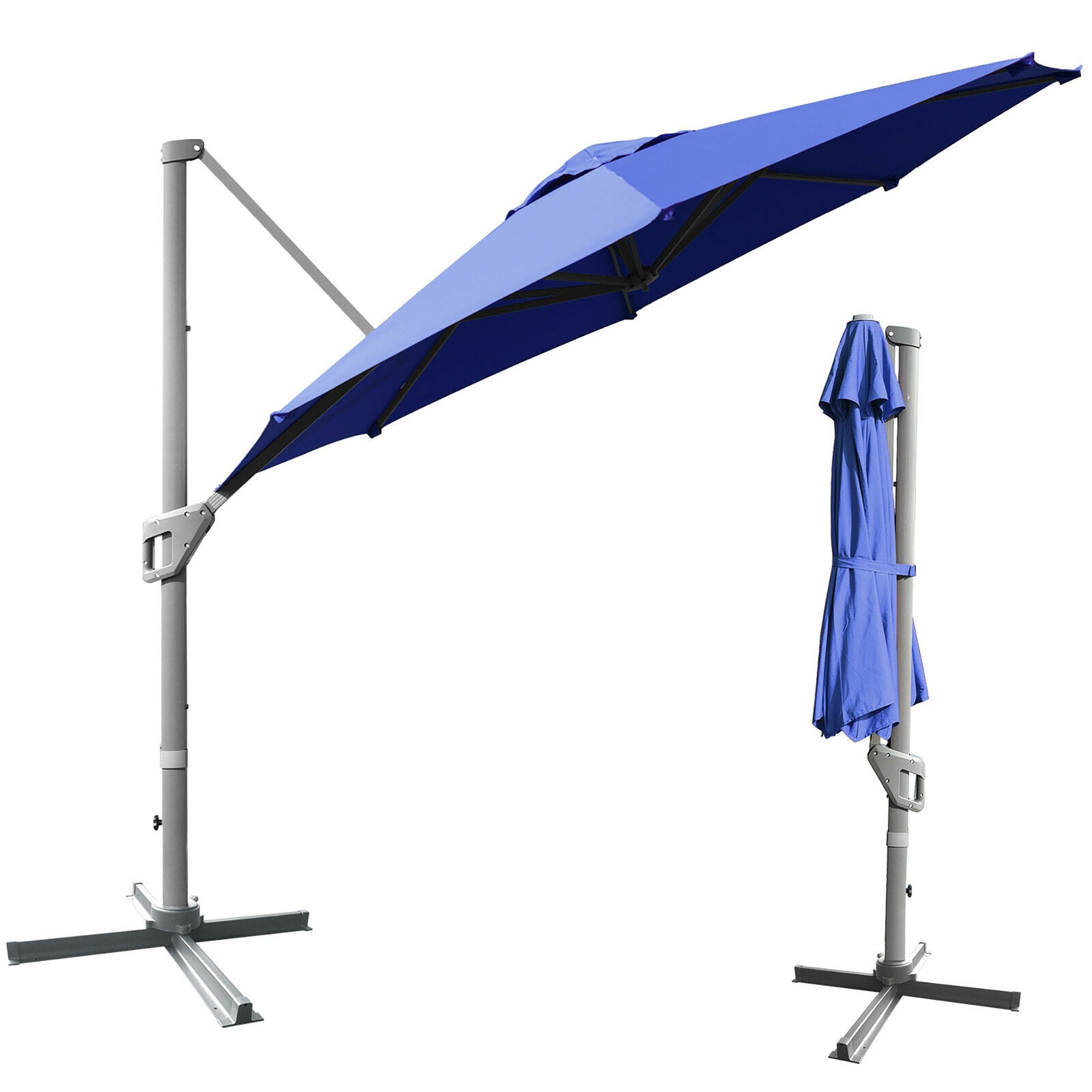 CASAINC 11-ft Blue Slide-tilt Cantilever Patio Umbrella with Base