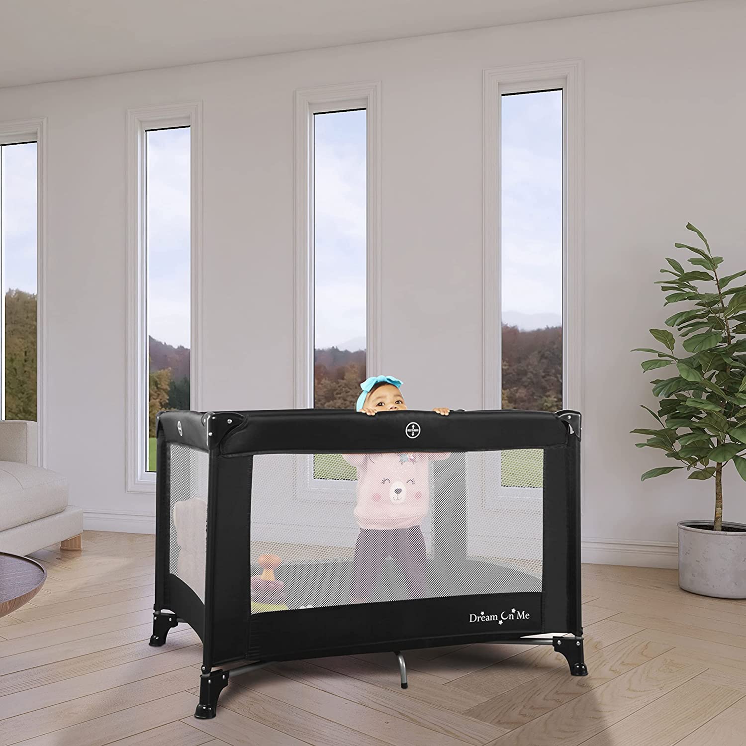 Dream On Me Nest Portable Play Yard With Carry Bag And Shoulder Strap. Black