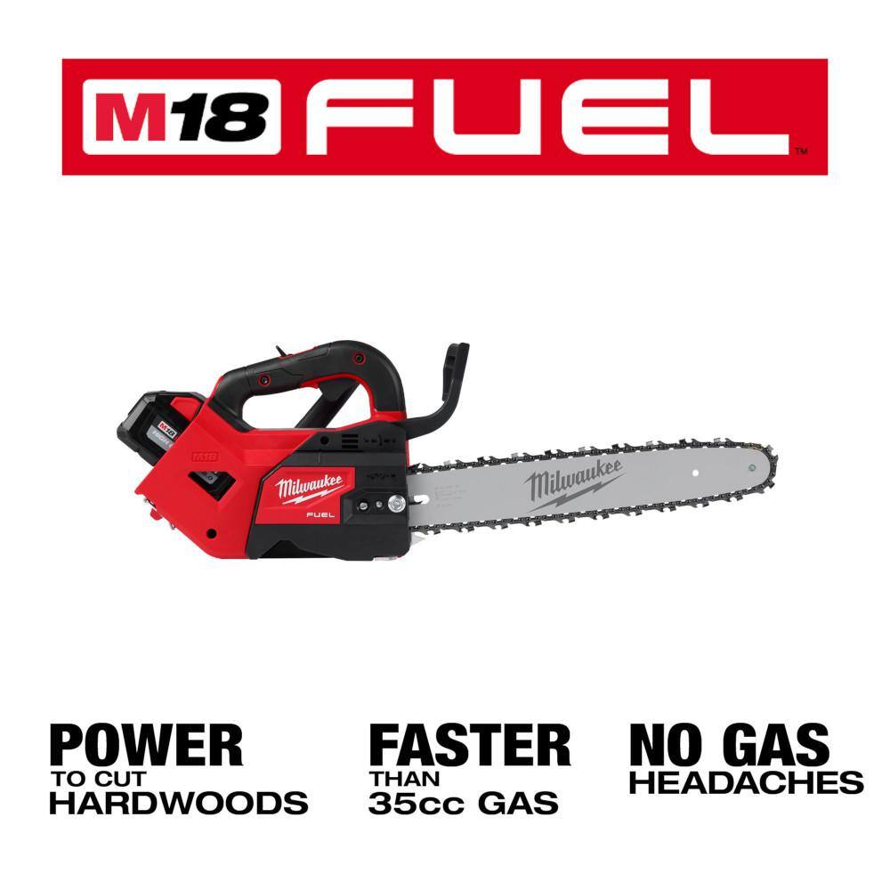 Milwaukee 2826-21T M18 FUEL 14 in. 18V Lithium-Ion Brushless Cordless Battery Top Handle Chainsaw Kit with 8.0 Ah Battery & Rapid Charger