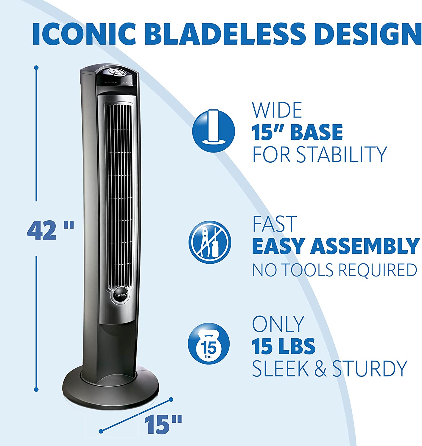 Lasko Household Tower Fan. 42″. Silver T42951