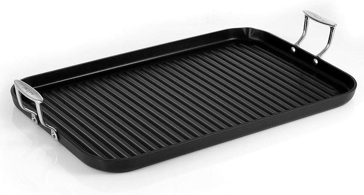 NutriChef Nonstick Stove Top Grill Pan - PTFE/PFOA/PFOS Free Need two Burners 20″ x 13″ Hard-Anodized Non stick Grill & Griddle Pan - Kitchen Cookware. Dishwasher Safe NCGRP59