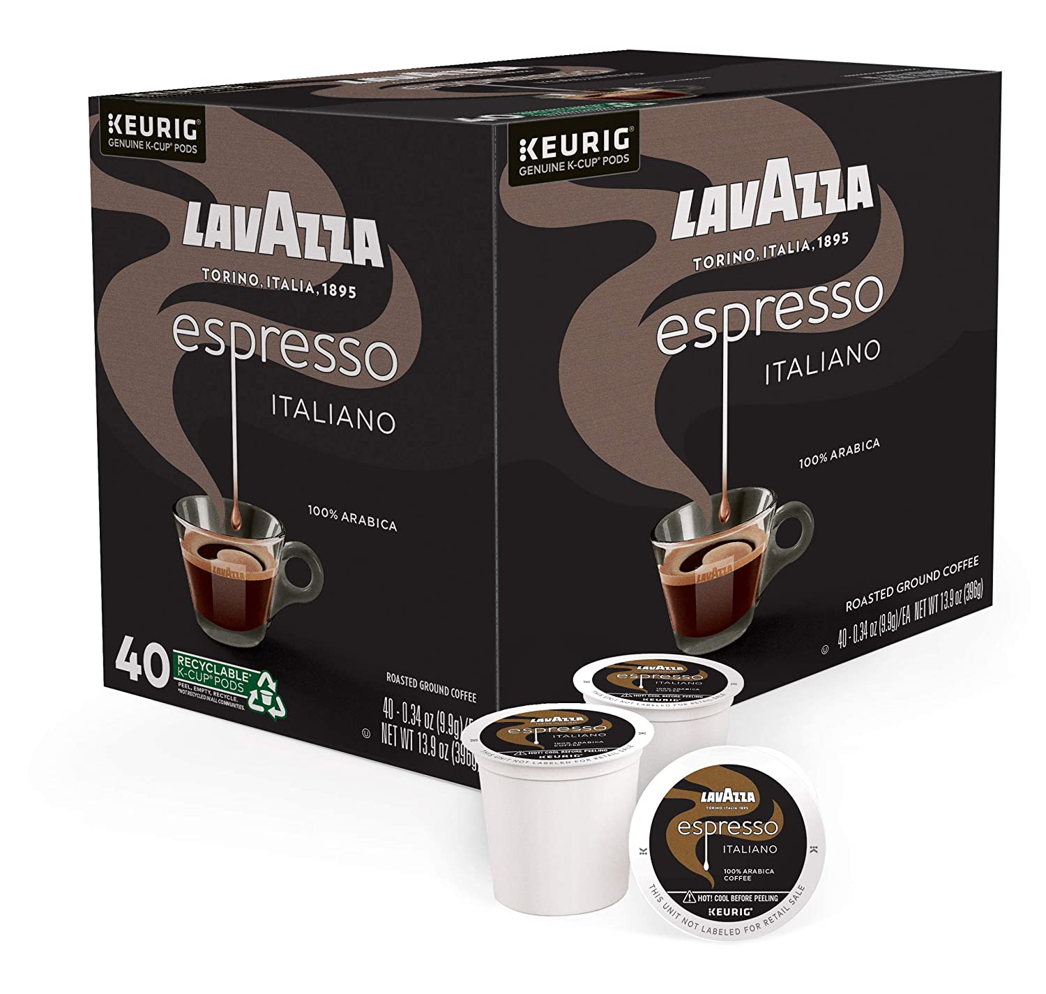 Lavazza SingleServe Coffee K-Cups for Keurig Brewer. Espresso Italiano. 40 Count Authentic Italian. 100% Arabica. Medium roast with intense. aromatic flavor