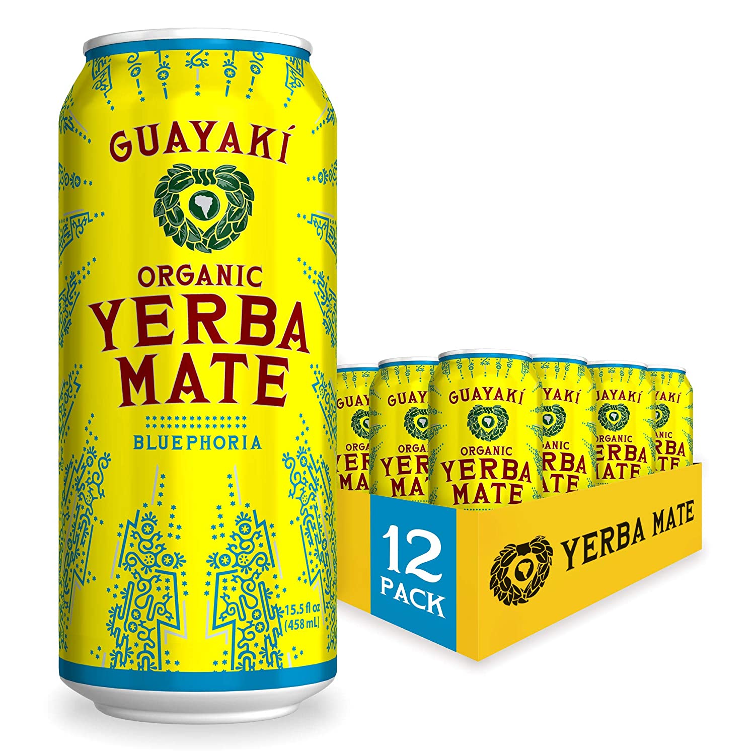 Guayaki Yerba Mate. Bluephoria. Organic Clean Energy Drink. 15.5 Ounce Cans. (Pack of 12)