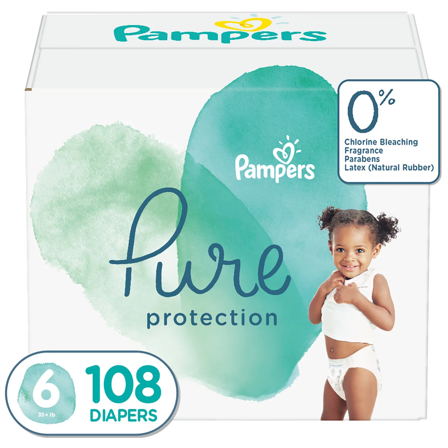 Diapers Size 6. 108 Count - Pampers Pure Protection Hypoallergenic Disposable Baby Diapers for Sensitive Skin. Fragrance Free. (Packaging May Vary)