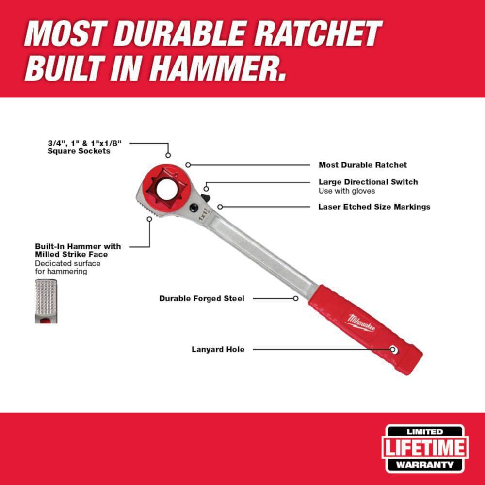 Milwaukee 48-22-9213M-48-22-6100 3/4 in. Linemans High Leverage Ratcheting Wrench with Milled Strike Face with 9 in. Linemans Pliers with Crimper