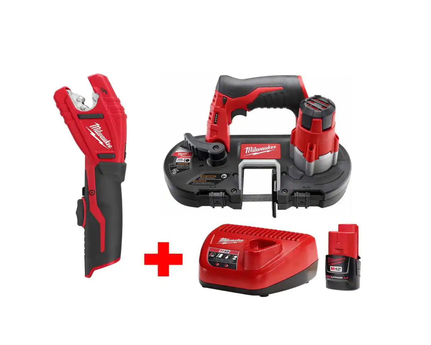 Milwaukee Band Saw 2429-20-2471-20-48-59-2420 M12 12V Lithium-Ion Cordless Sub-Compact and Copper Tubing Cutter Combo Kit