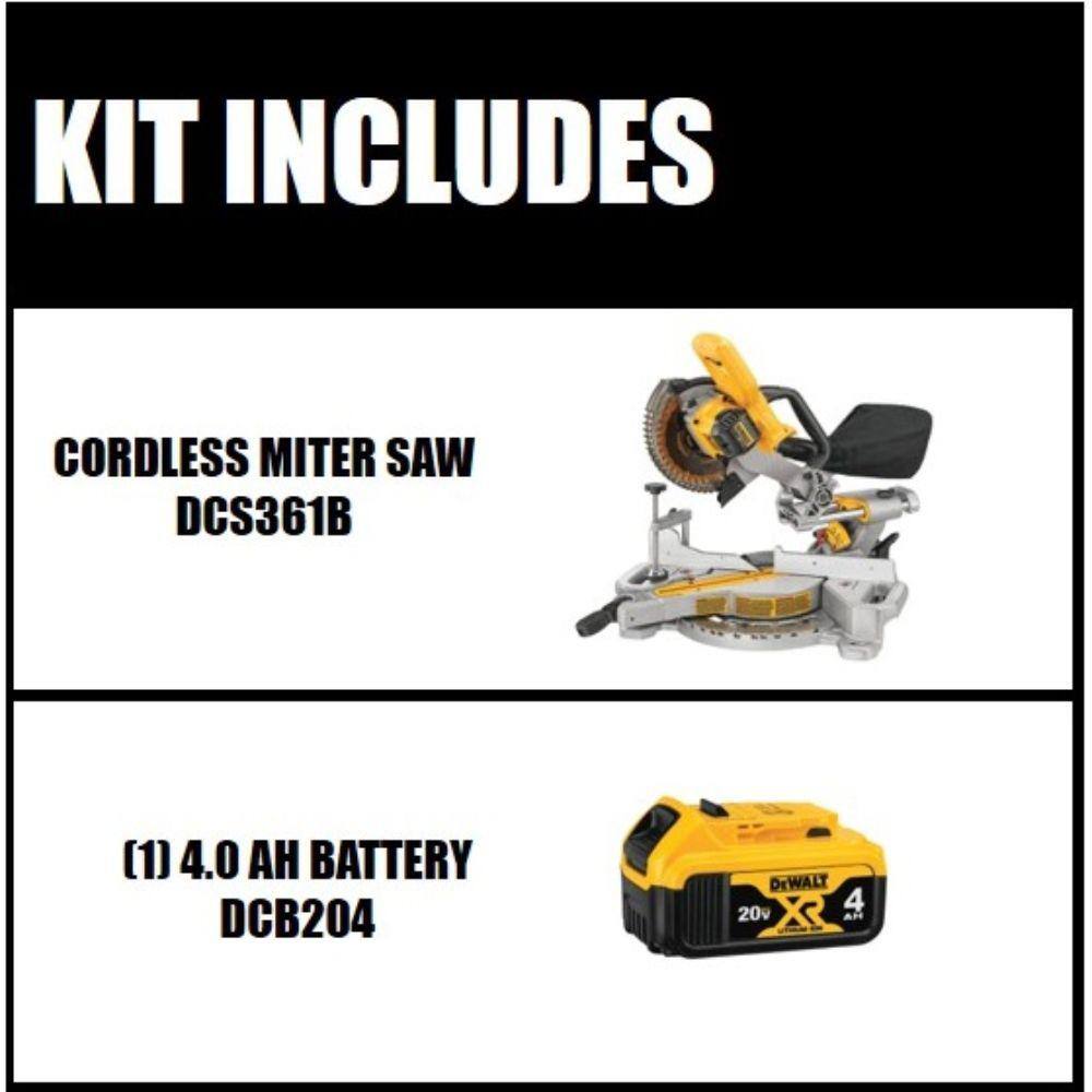 DEWALT DCS361BW204 20V MAX Cordless 7-1/4 in. Sliding Miter Saw and (1) 20V MAX XR Premium Lithium-Ion 4.0Ah Battery