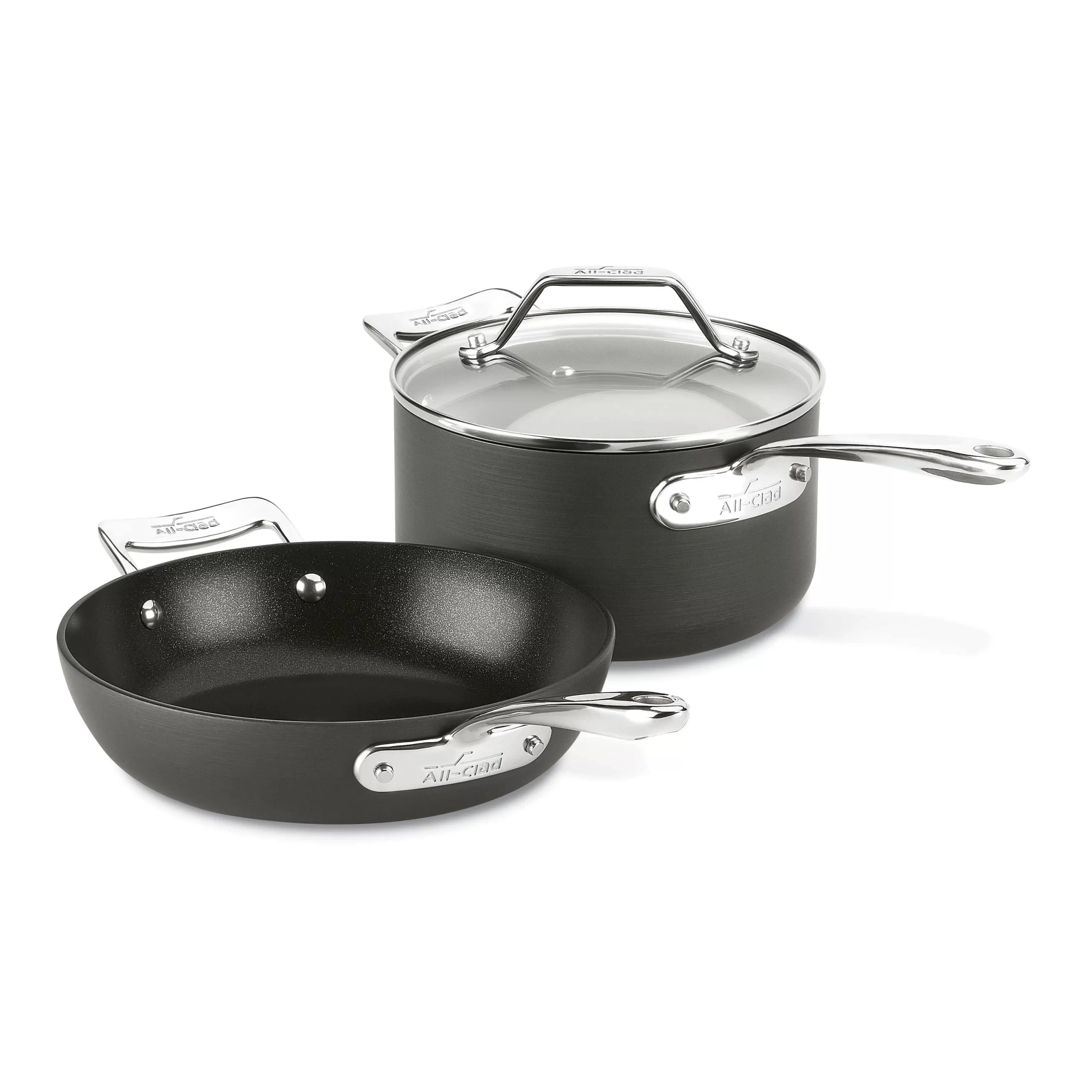 All-Clad Essentials Nonstick Hard Anodized Fry & Sauce Pan. 10.5 inch and 4 quart. Black