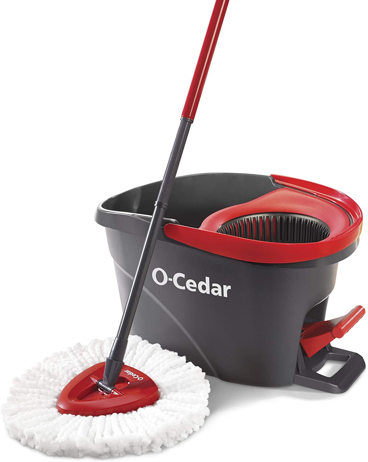 O-Cedar EasyWring Microfiber Spin Mop. Bucket Floor Cleaning System. Red. Gray