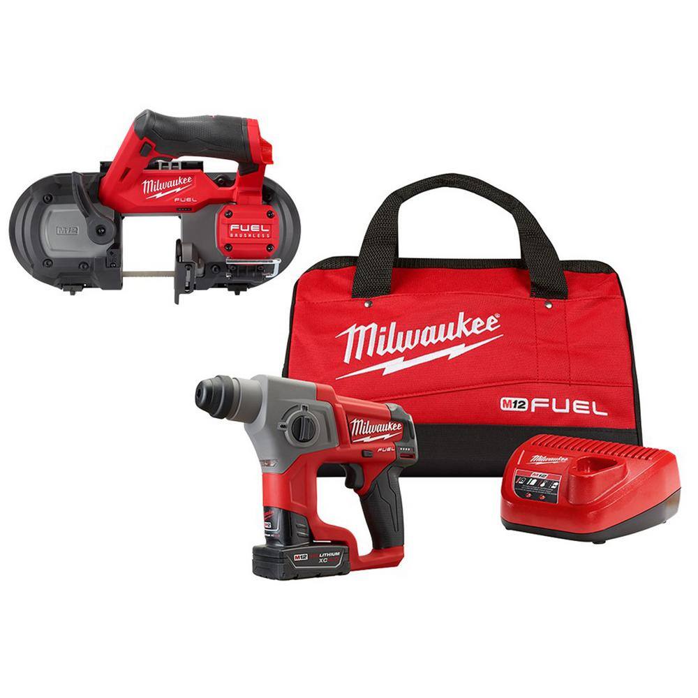 Milwaukee 2416-21XC-2529-20 M12 FUEL 12V Lithium-Ion Brushless Cordless 5/8 in. SDS-Plus Rotary Hammer Kit with M12 FUEL Compact Band Saw