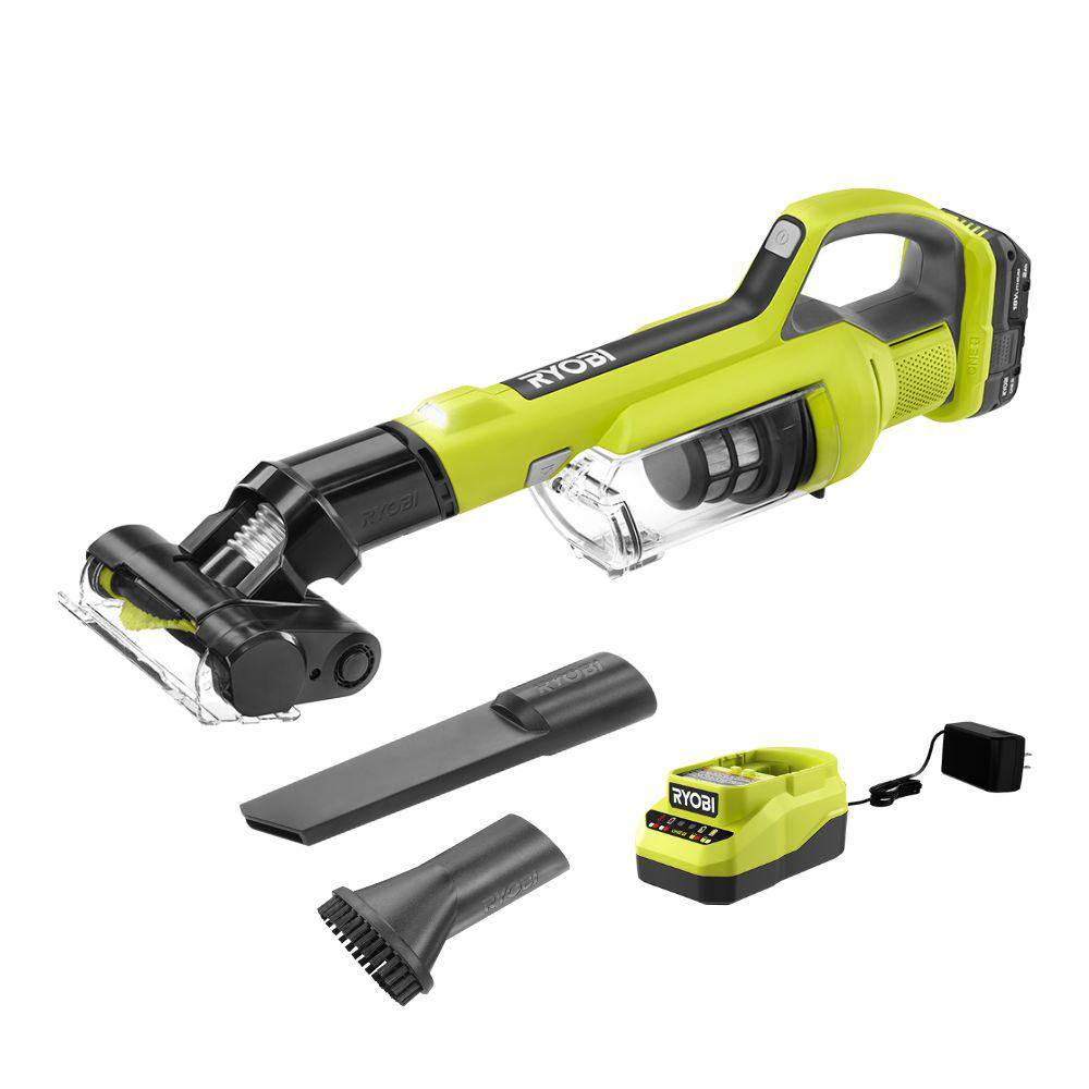 RYOBI PCL700K ONE+ 18V Cordless Hand Vacuum with Powered Brush Kit with 2.0 Ah Battery and Charger