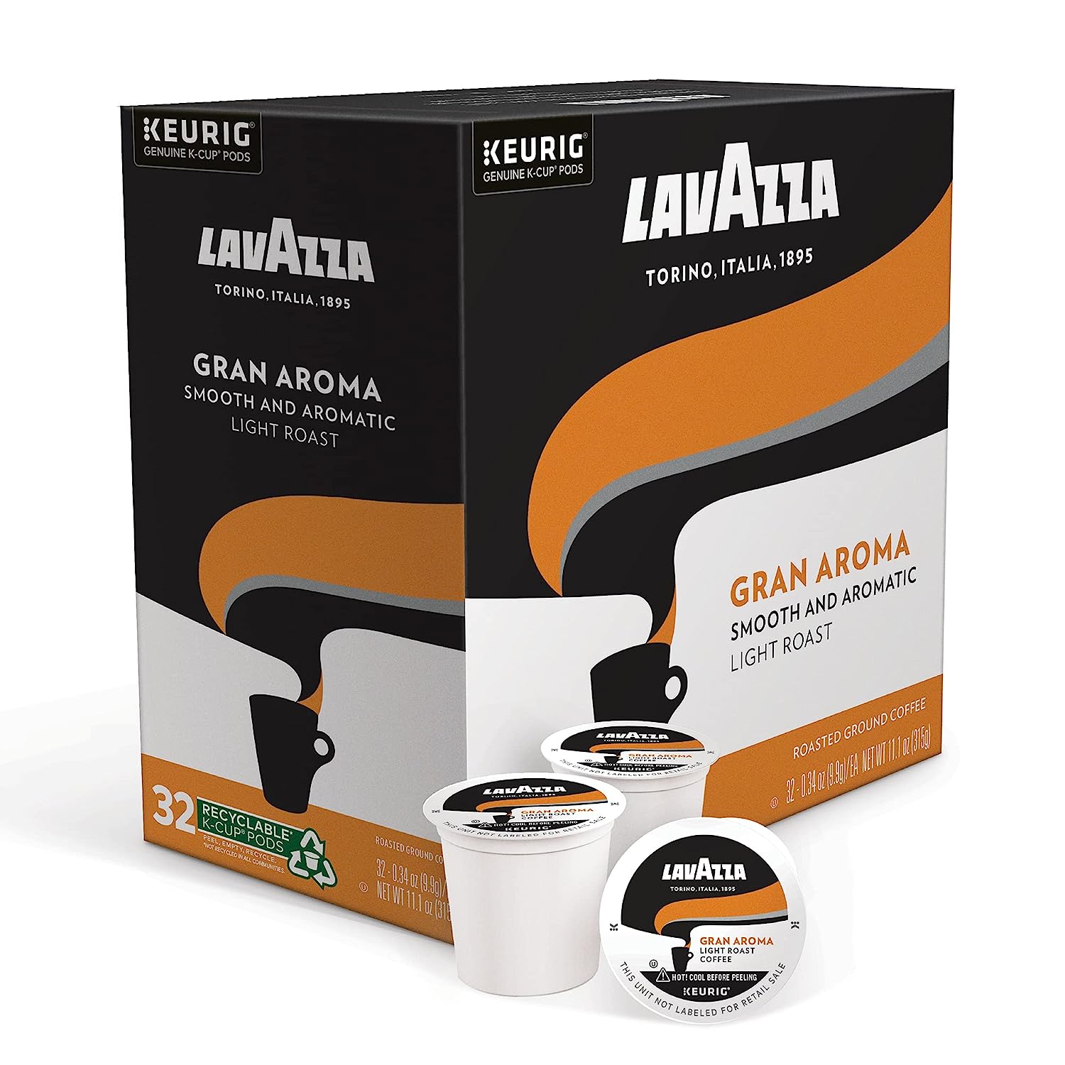 Lavazza Gran Aroma Single-Serve Coffee K-Cup® Pods for Keurig® Brewer. 22 Count (Pack of 4) Balanced light roast with floral aroma and notes of citrus. 100% Arabica