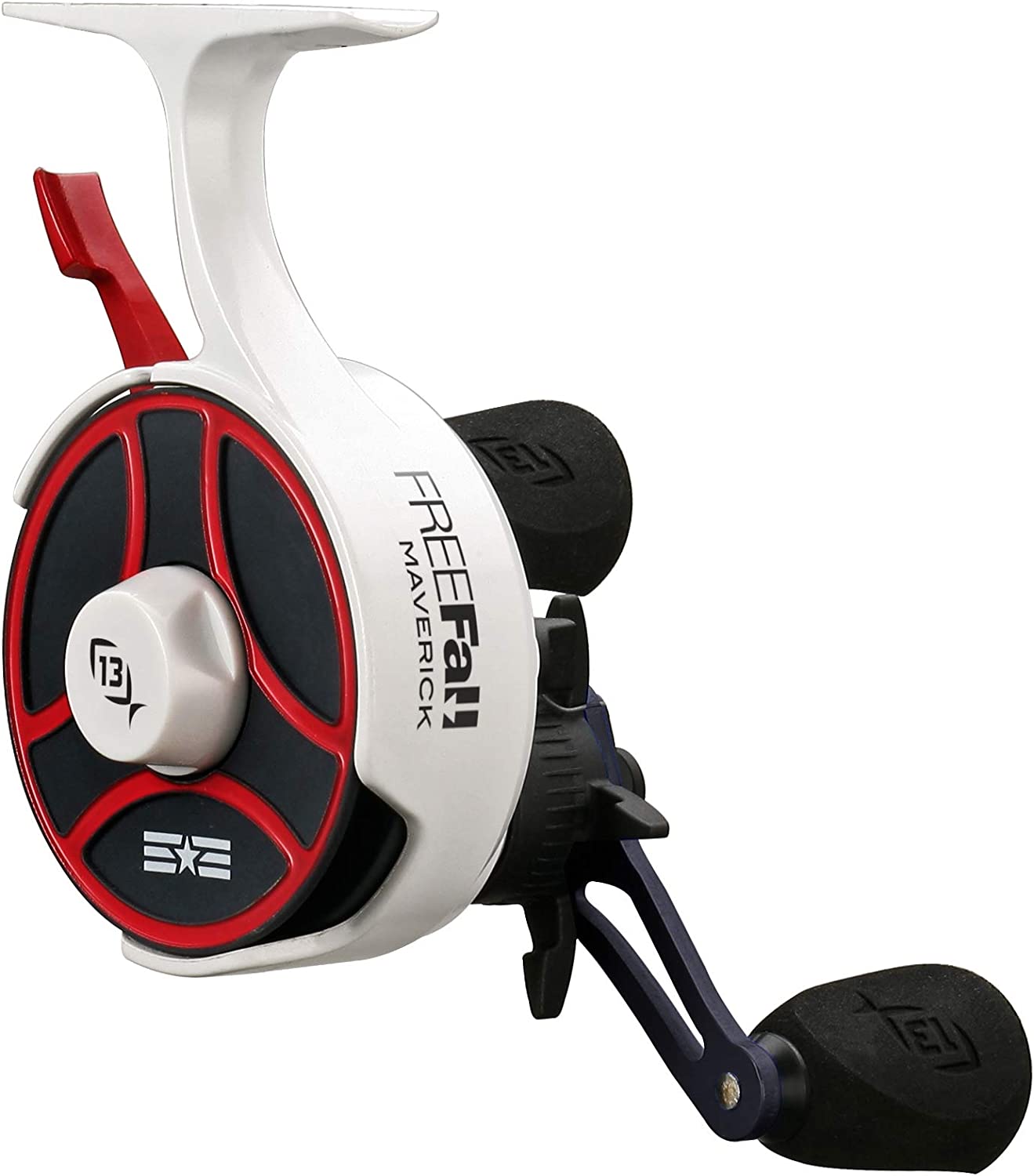 13 Fishing Black Betty FreeFall Ghost Window Inline Ice Fishing Reel. Patriot (Right Hand Retrieve)