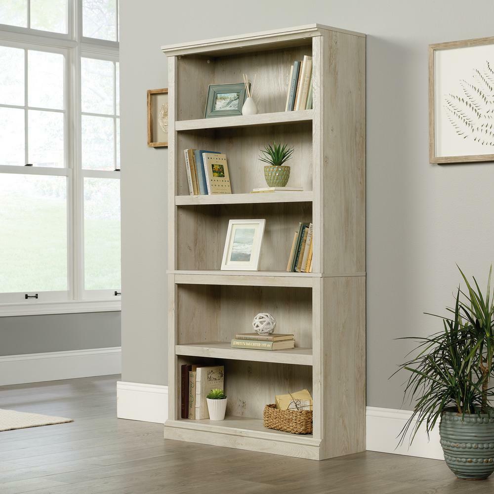 SAUDER 69.76 in. Chestnut Wood 5-shelf Standard Bookcase with Adjustable Shelves
