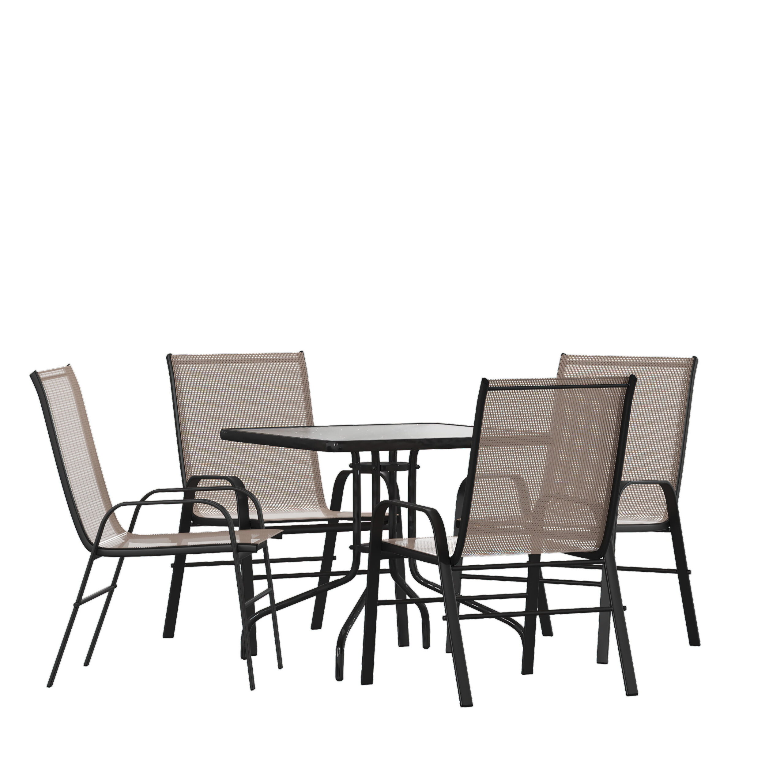 Flash Furniture Brazos Series 5-Piece Steel Glass Patio Table and Chair Set. Brown