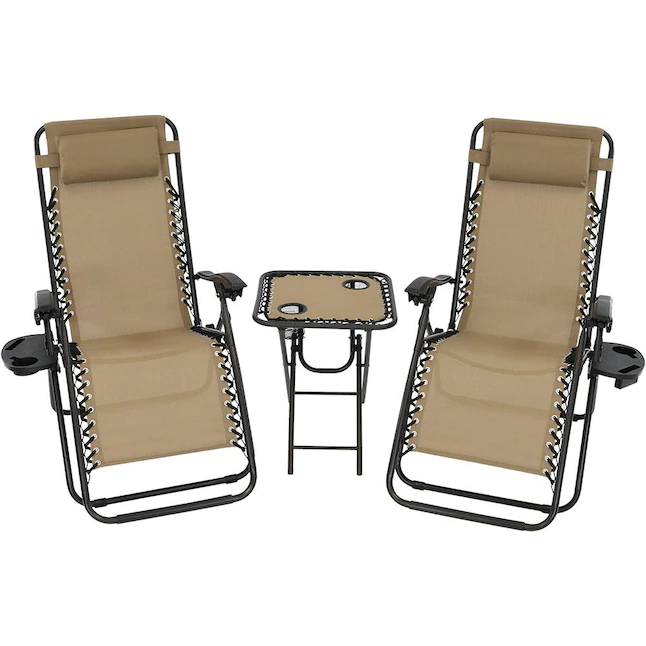 Sunnydaze Decor DL-016 2 Black Metal Frame Stationary Zero Gravity Chair(s) with Tan Sling Seat