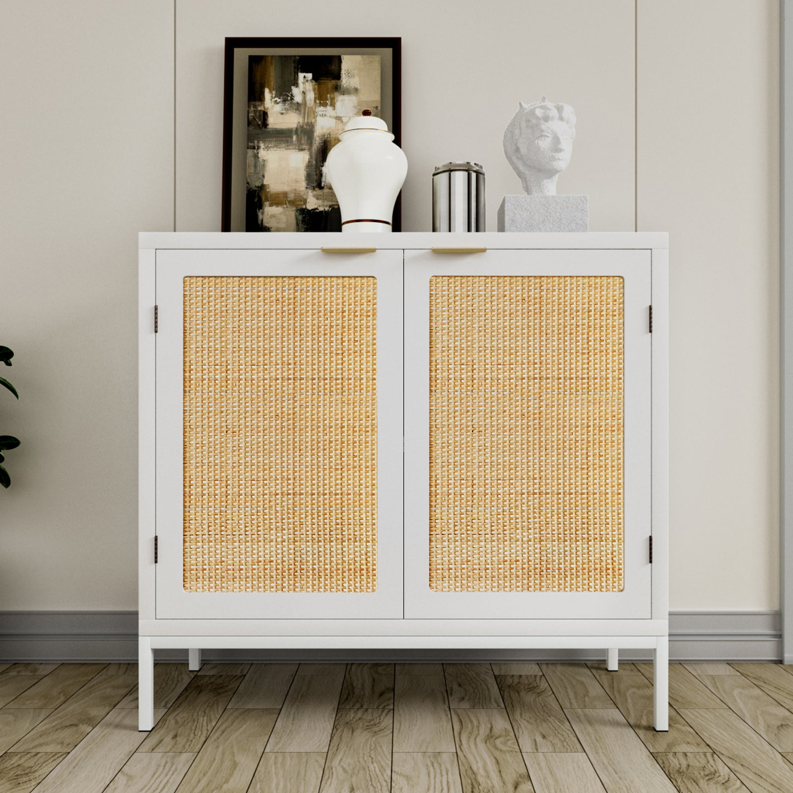 29.3″H Rattan Accent Sideboards and Buffet Cabinet Storage Cupboard. Kitchen Storage Cabinets and Buffets Dining Bedroom.White H0012