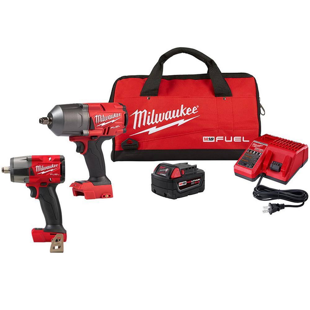 Milwaukee 2767-21B-2962-20 M18 FUEL 18V Lithium-Ion Brushless Cordless 1/2 in. Impact Wrench and Mid Torque I with Friction Ring Kit (2-Tool)