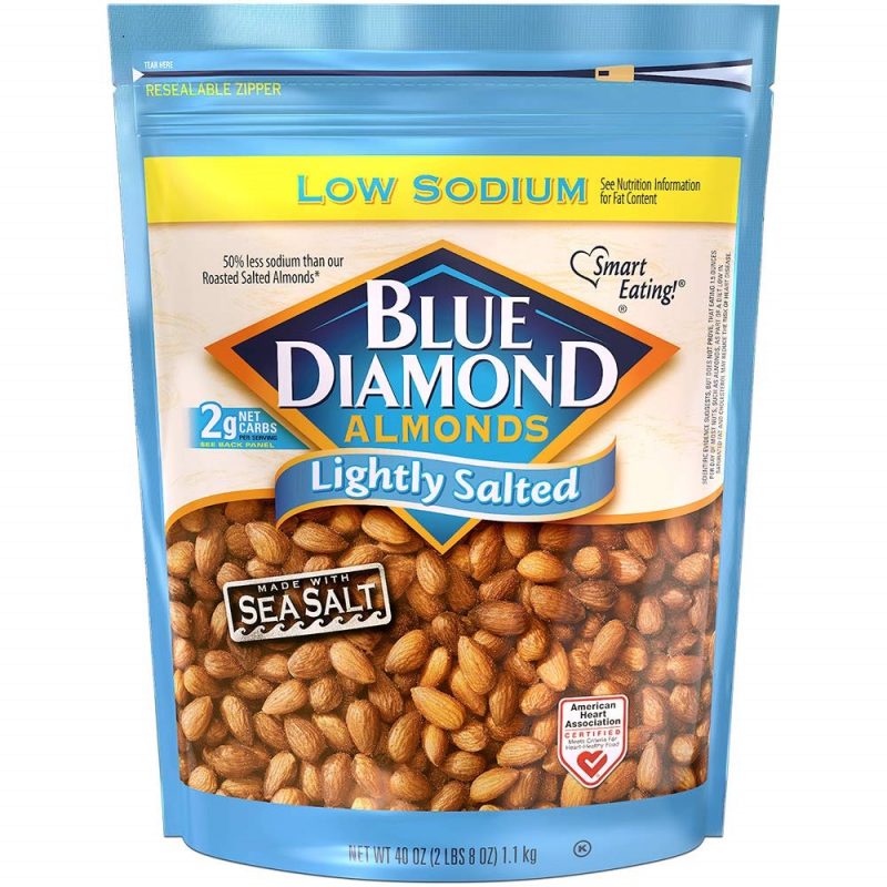 Blue Diamond Almonds. Low Sodium Lightly Salted Snack Nuts. 40 Oz. Pack of 1