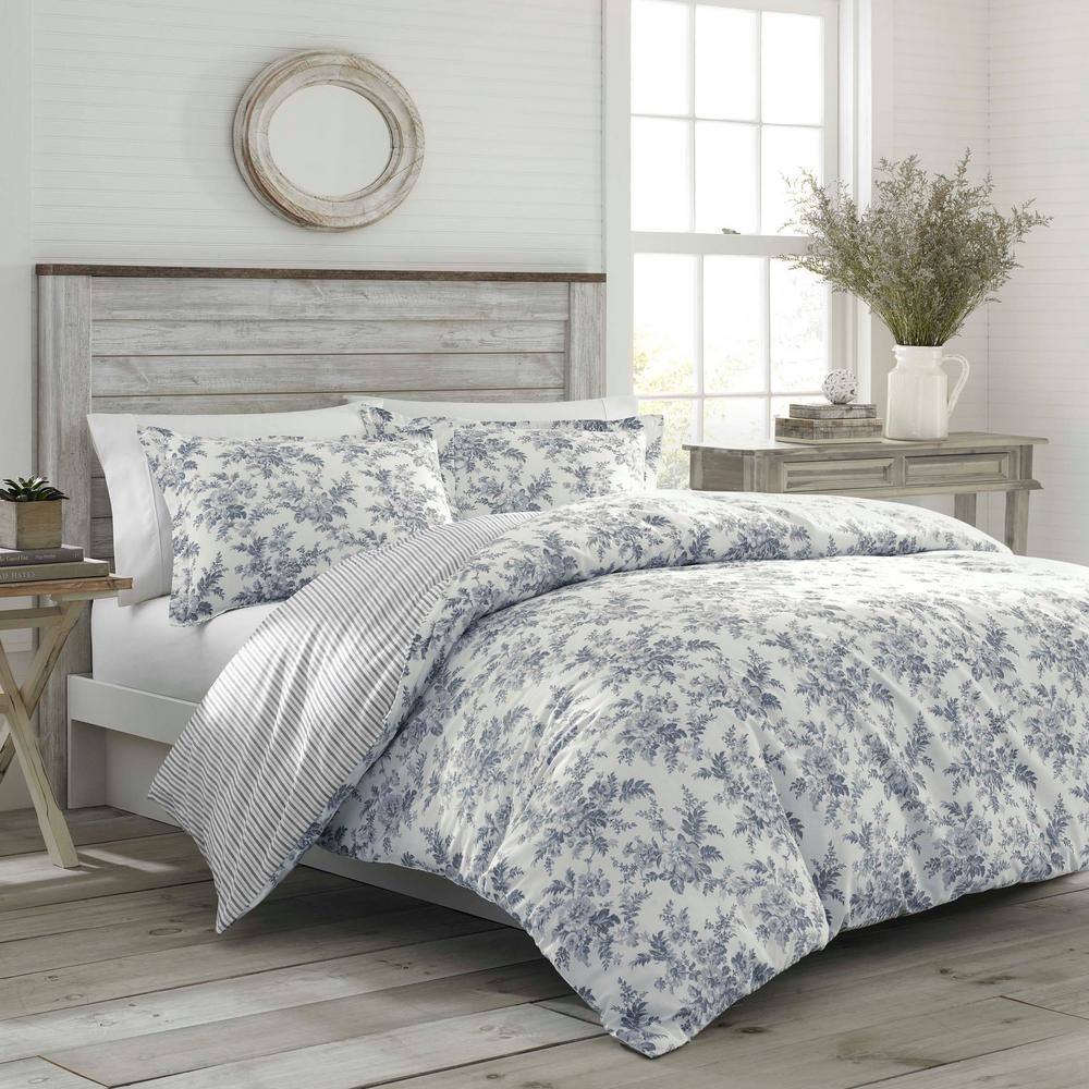 Laura Ashley  Annalise 3-Piece Gray Floral Cotton King Comforter Set