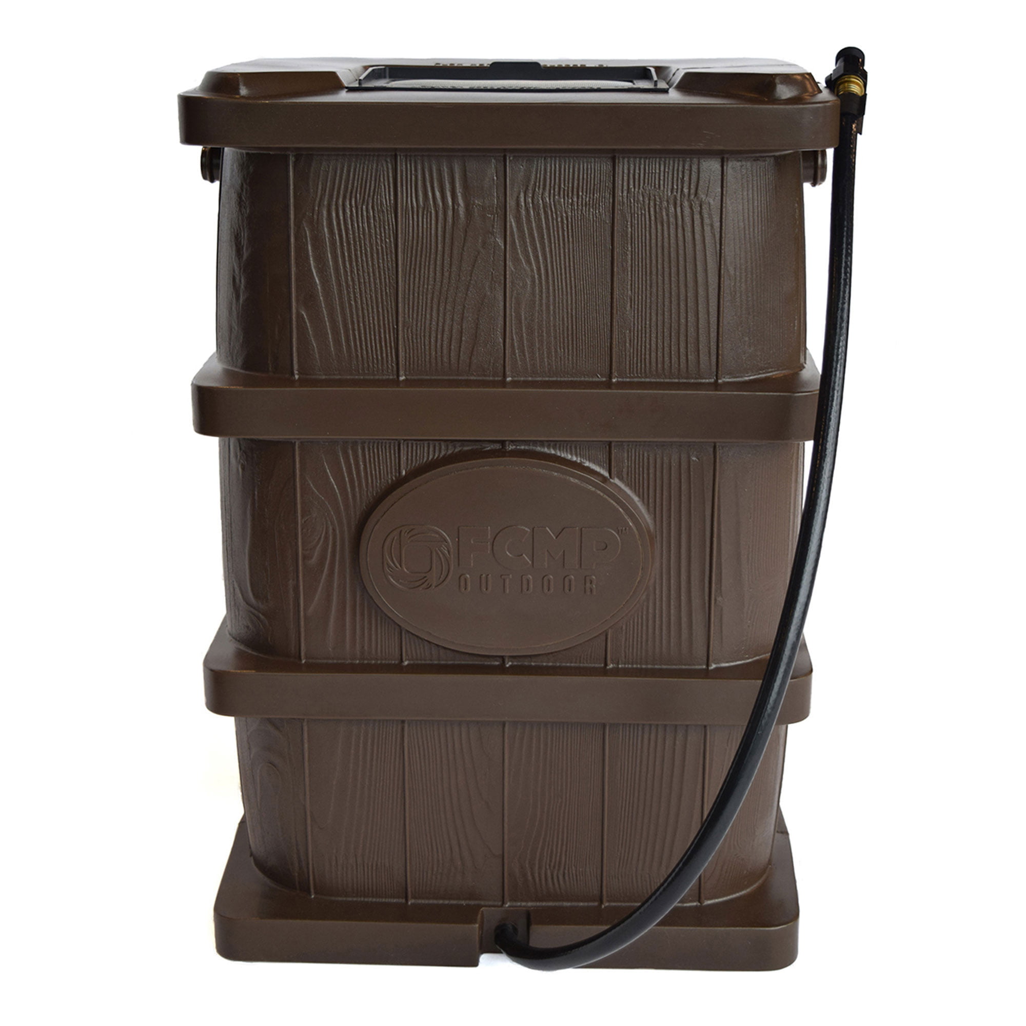 FCMP Outdoor WG4000 45 Gallon Wood Grain Rain Water Catcher Barrel. Brown