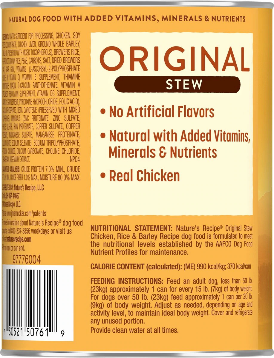 Nature-s Recipe Original Chicken. Rice & Barley Recipe Stew Canned Dog Food -  13.2-oz can. case of 12