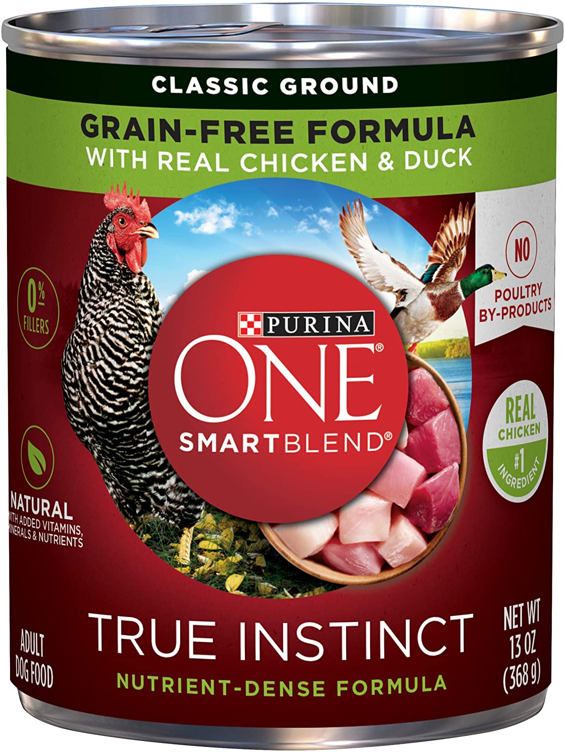 Purina ONE SmartBlend True Instinct Adult Canned Wet Dog Food.  Grain Free Chicken & Duck