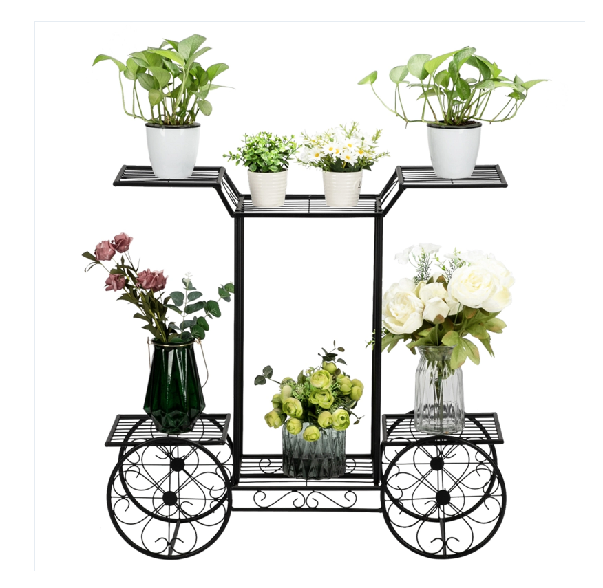 DISCOUNTTODAY Artisasset Garden Cart Stand & Flower Pot Plant Holder Display Rack. 6 Tiers. Parisian Style - Perfect for Home. Garden. Patio Black RT