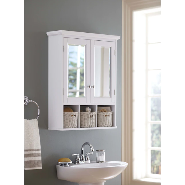 allen + roth  24.75-in x 30.25-in Surface Mount White Mirrored Rectangle Medicine Cabinet