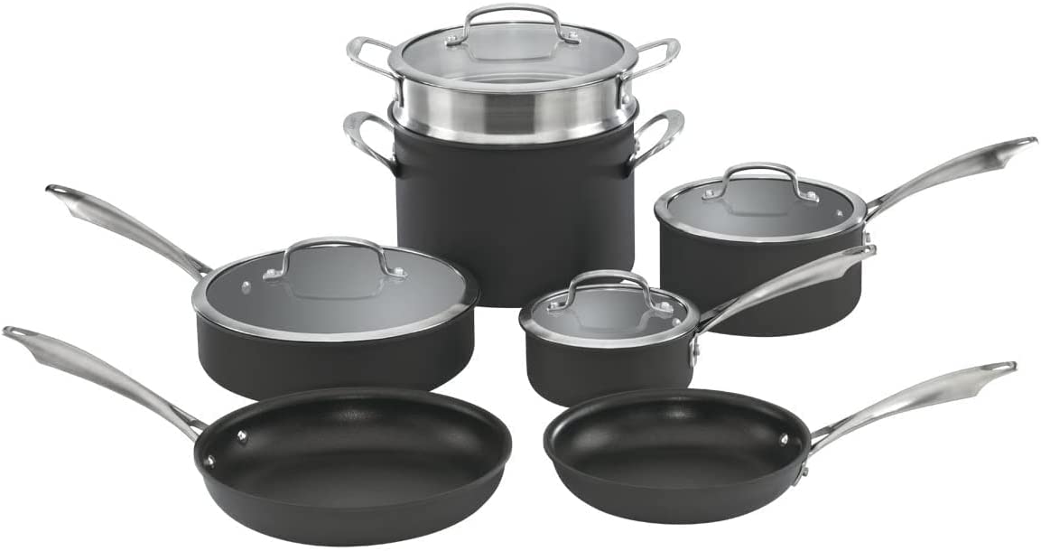 Cuisinart Anodized 11-Piece Cookware Set Dishwasher-Safe-Hard. Black