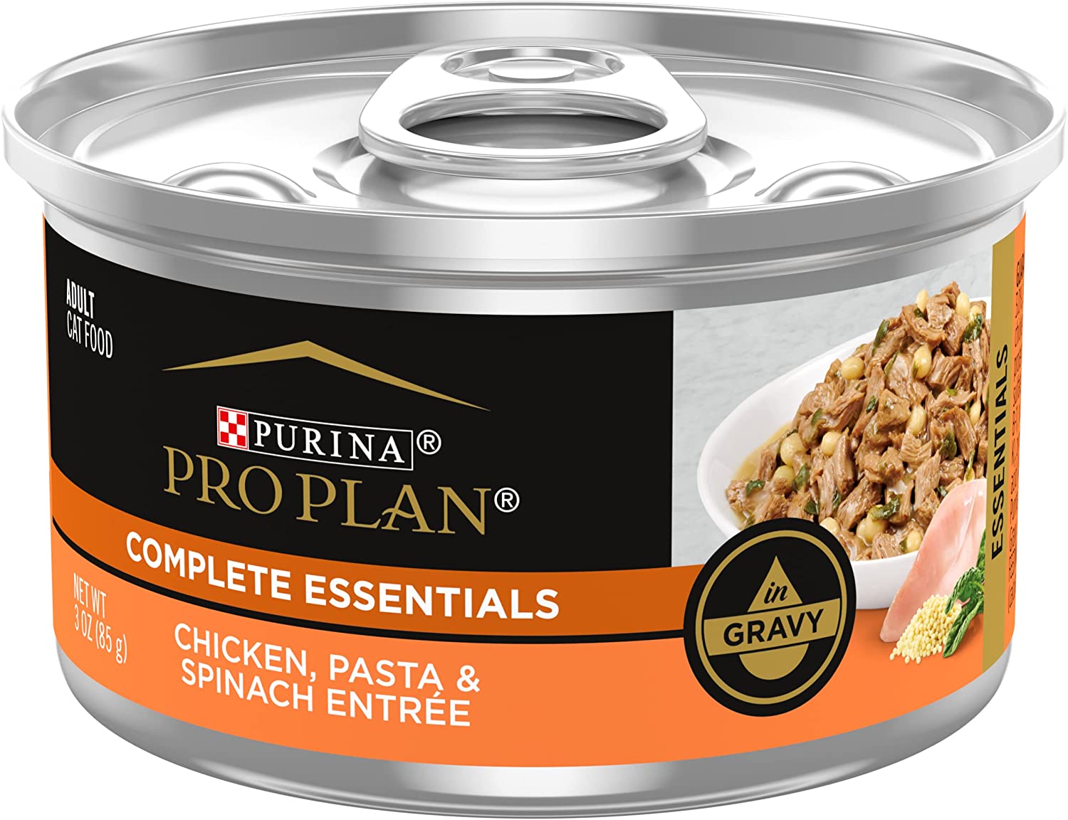 Purina Pro Plan High Protein Wet Cat Food Gravy. Chicken. Pasta and Spinach Entree - (24) 3 oz. Pull-Top Cans