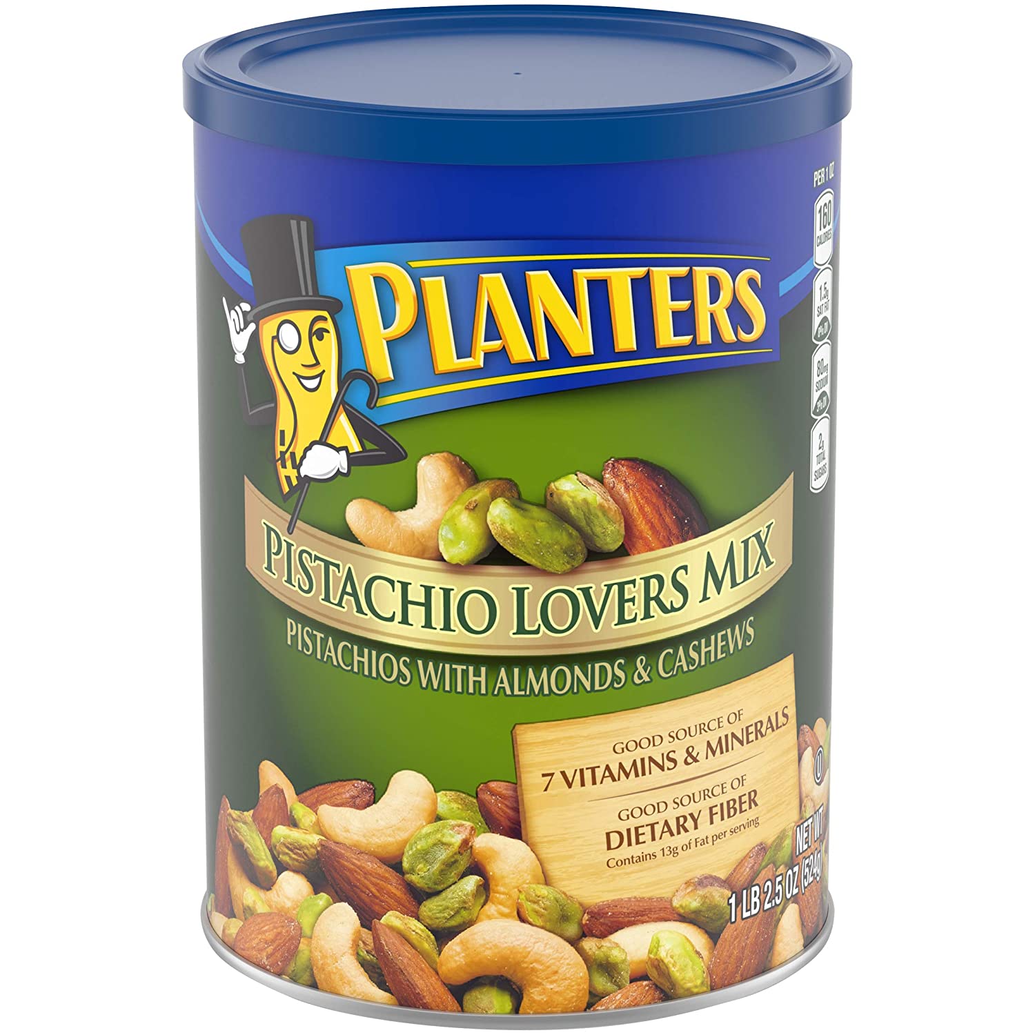 PLANTERS Pistachio Lover-s Mix. 1.15 lb. Resealable Canister - Deluxe Pistachio Mix. Peanut Oil