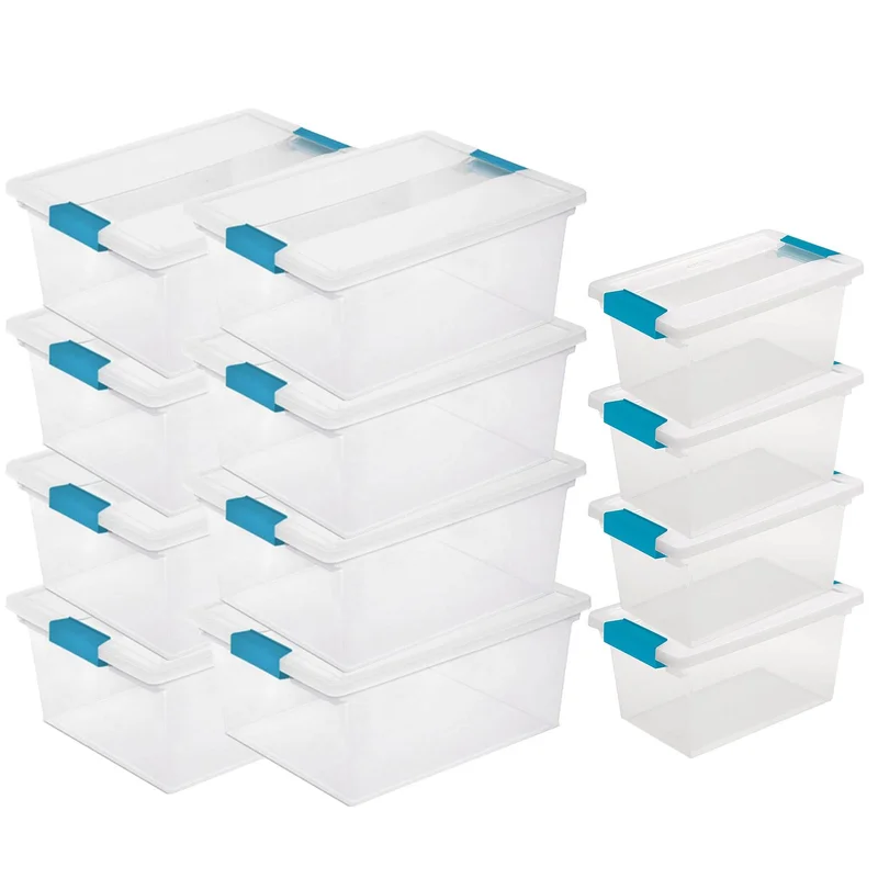 Sterilite 16 qt. Plastic Deep Clip Storage Box Container in Clear. 8 Pack and Medium Clip Box in Clear. 4 Pack