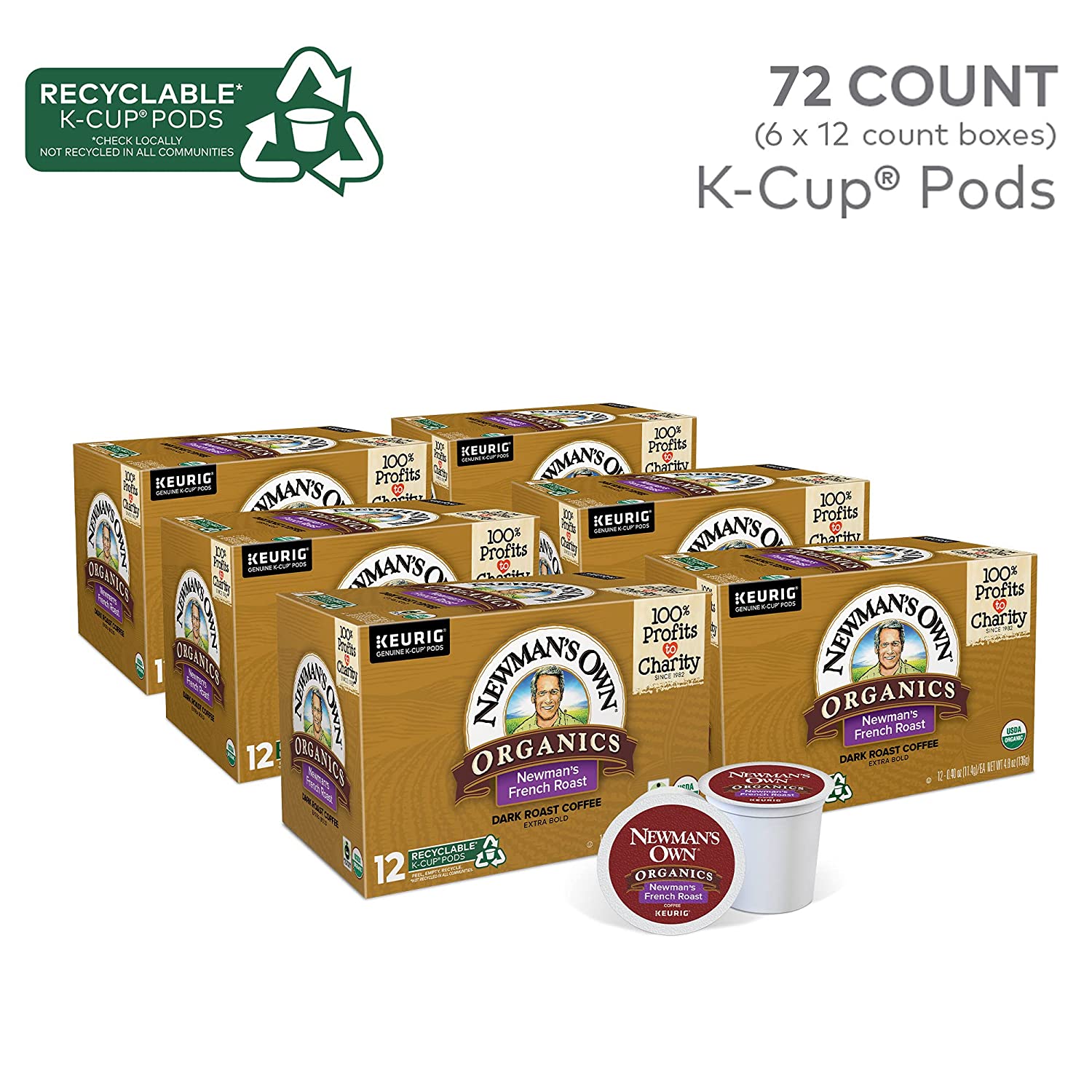 Newman-s Own Organics French Roast. Single-Serve Keurig K-Cup Pods. Dark Roast Coffee Pods. 72 Count