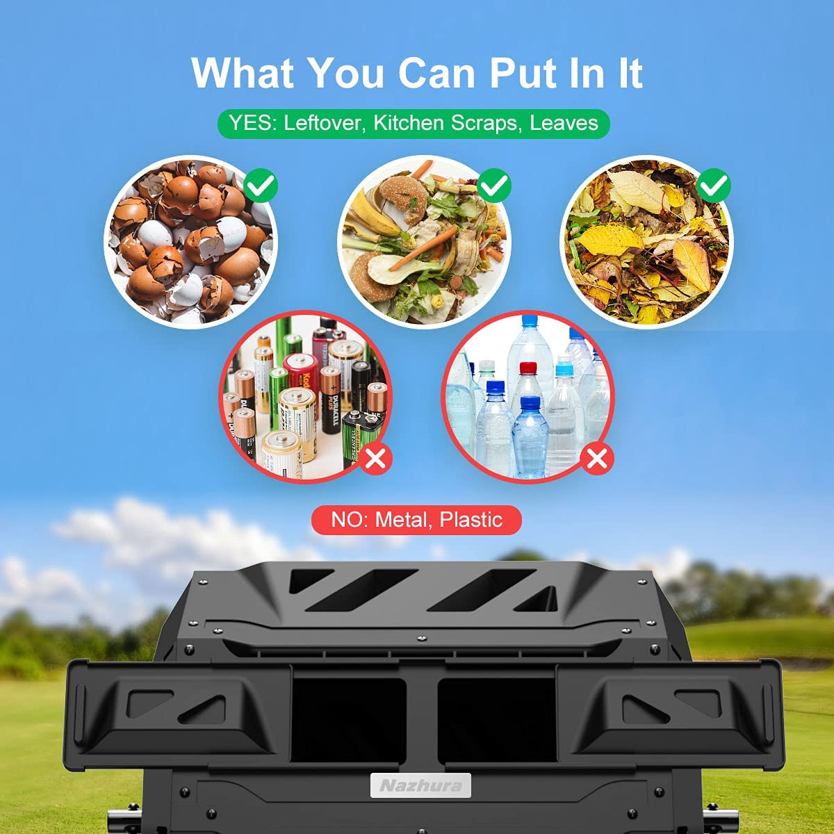 Compost Tumbler Bin Composter Dual Chamber 43 Gallon. Black (Bundled with Pearson-s Gardening Gloves)