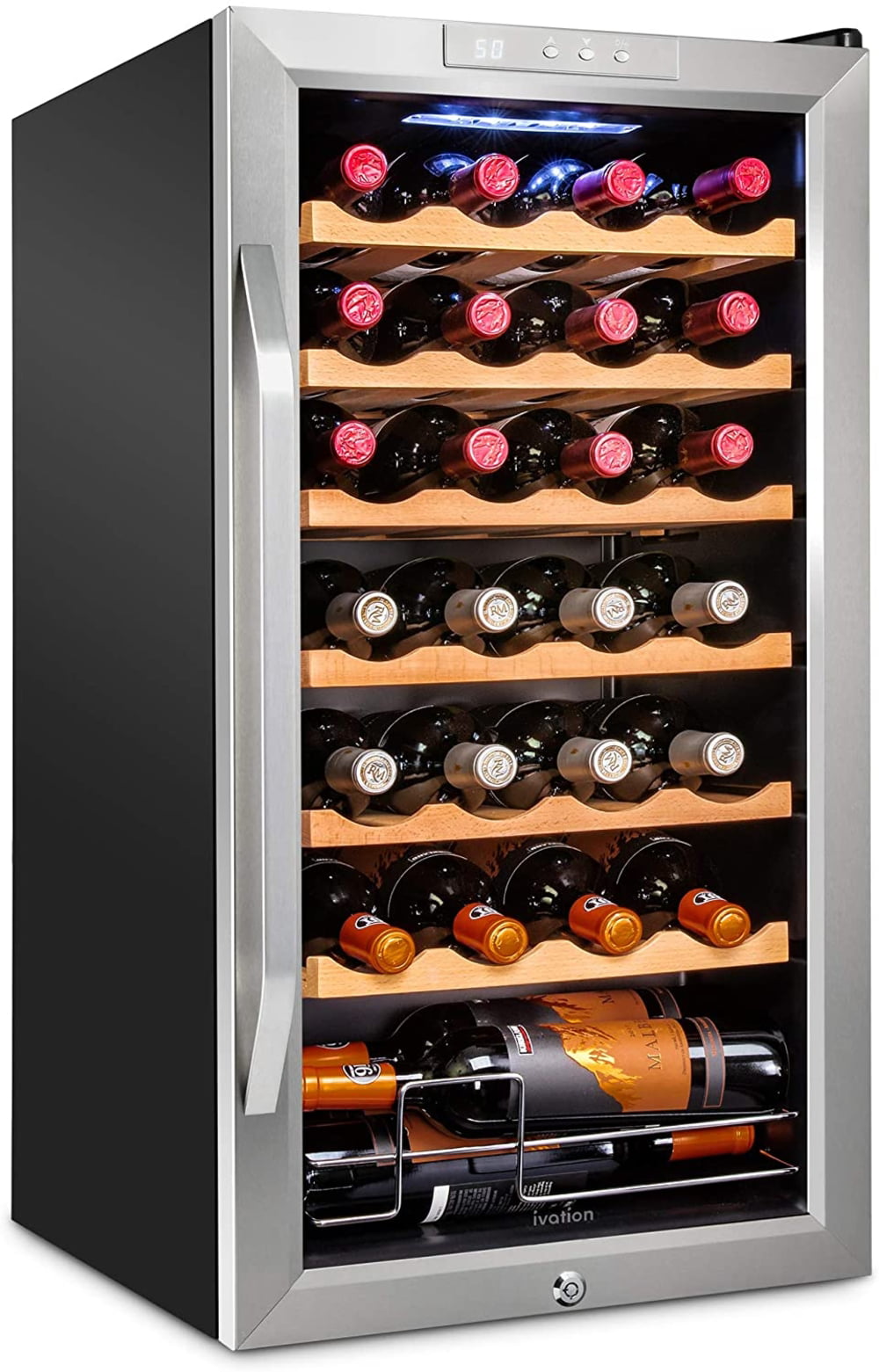 Ivation 28 Bottle Compressor Wine Cooler Refrigerator W/ Lock. Silver
