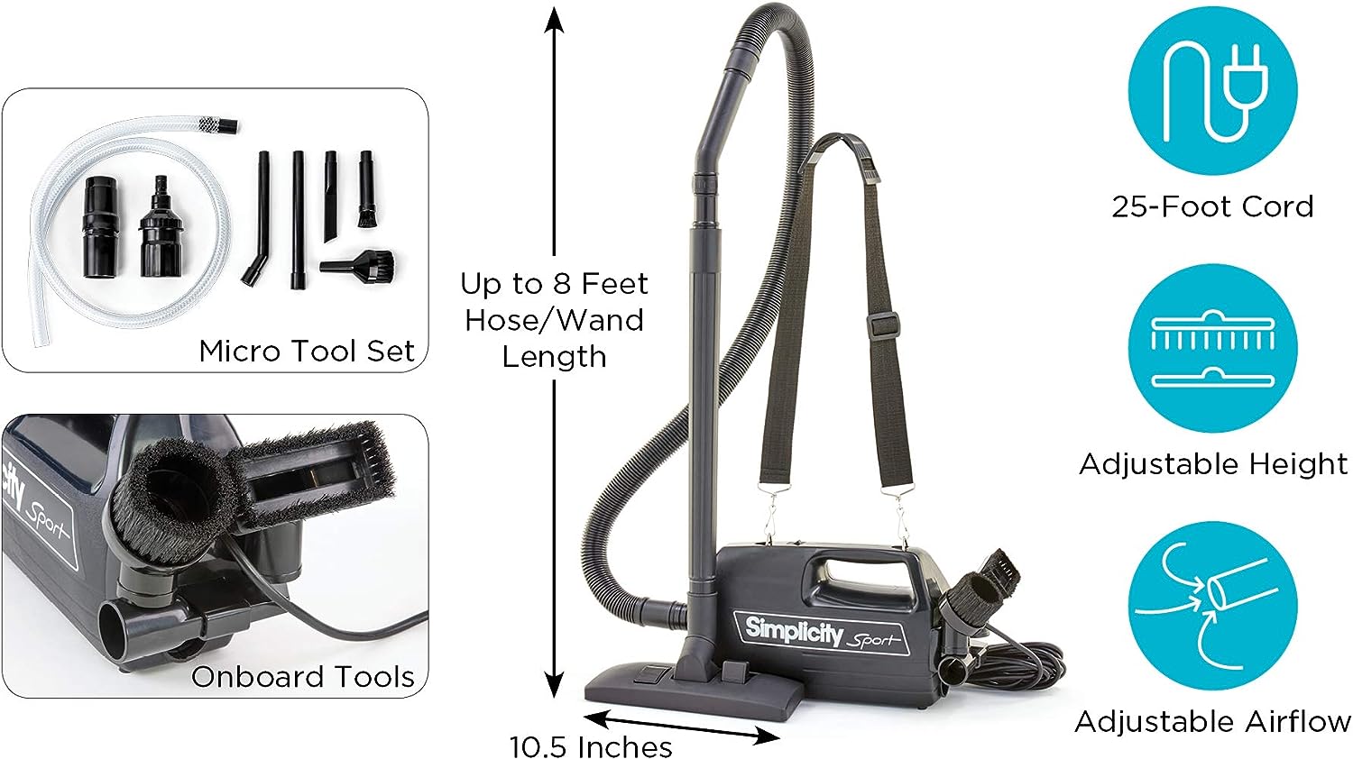 Simplicity Vacuums Handheld Canister Vacuum with Carry Strap for Hard Floors and Rugs. Car Detailing Vacuum Cleaner. S100