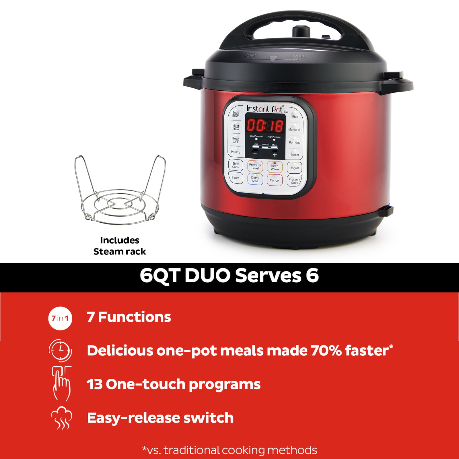 Instant Pot Duo™ 6 Quart Multi-Cooker. Red Stainless Steel