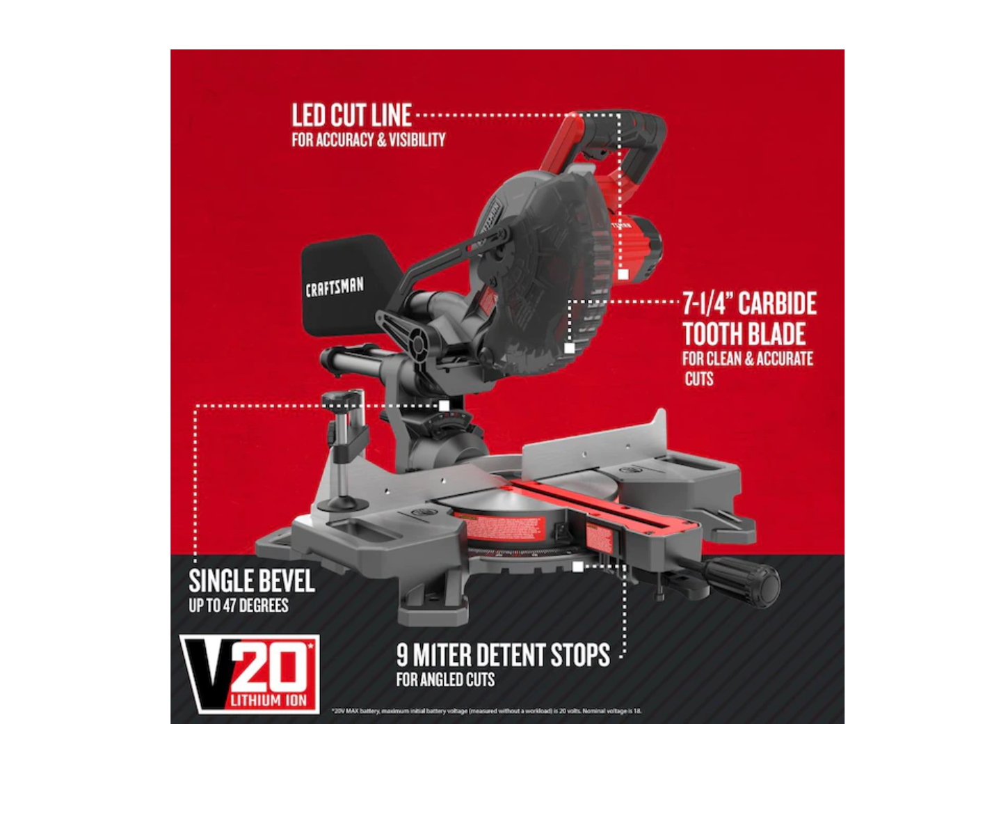 CRAFTSMAN CMCS714M1 V20 7-1/4-in 20-Volt Max Single Bevel Sliding Compound Cordless Miter Saw