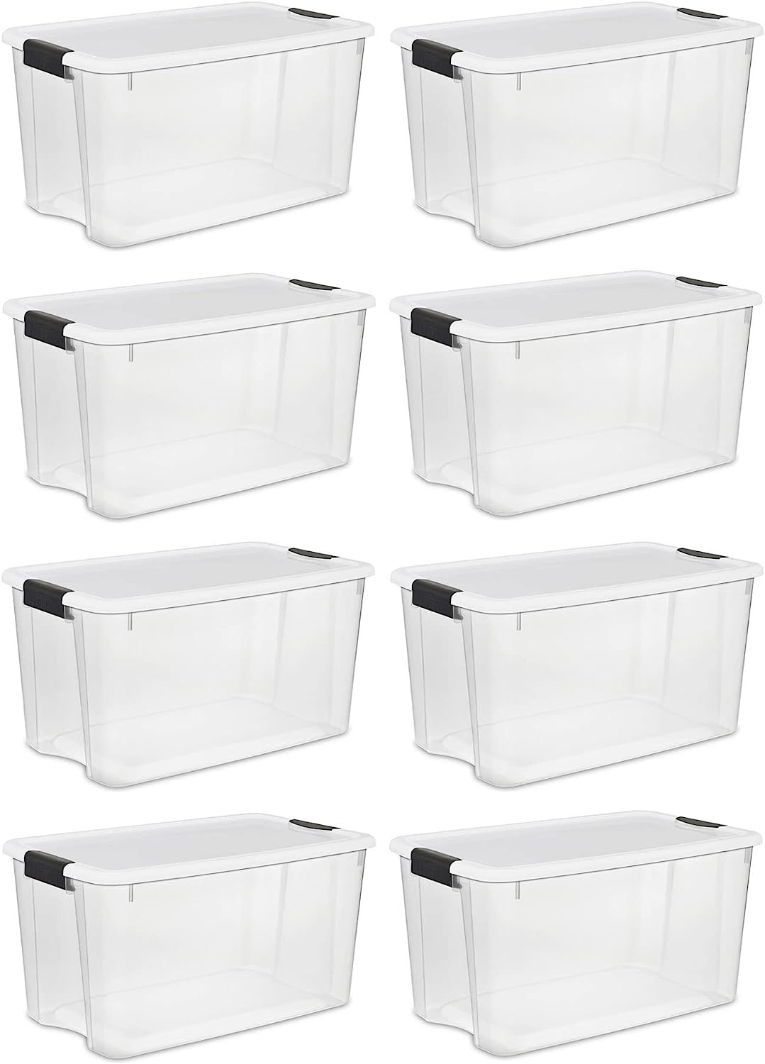Sterilite 70 Quart Clear Plastic Stackable Storage Container Bin Box Tote with White Latching Lid Organizing Solution for Home & Classroom. 8 Pack