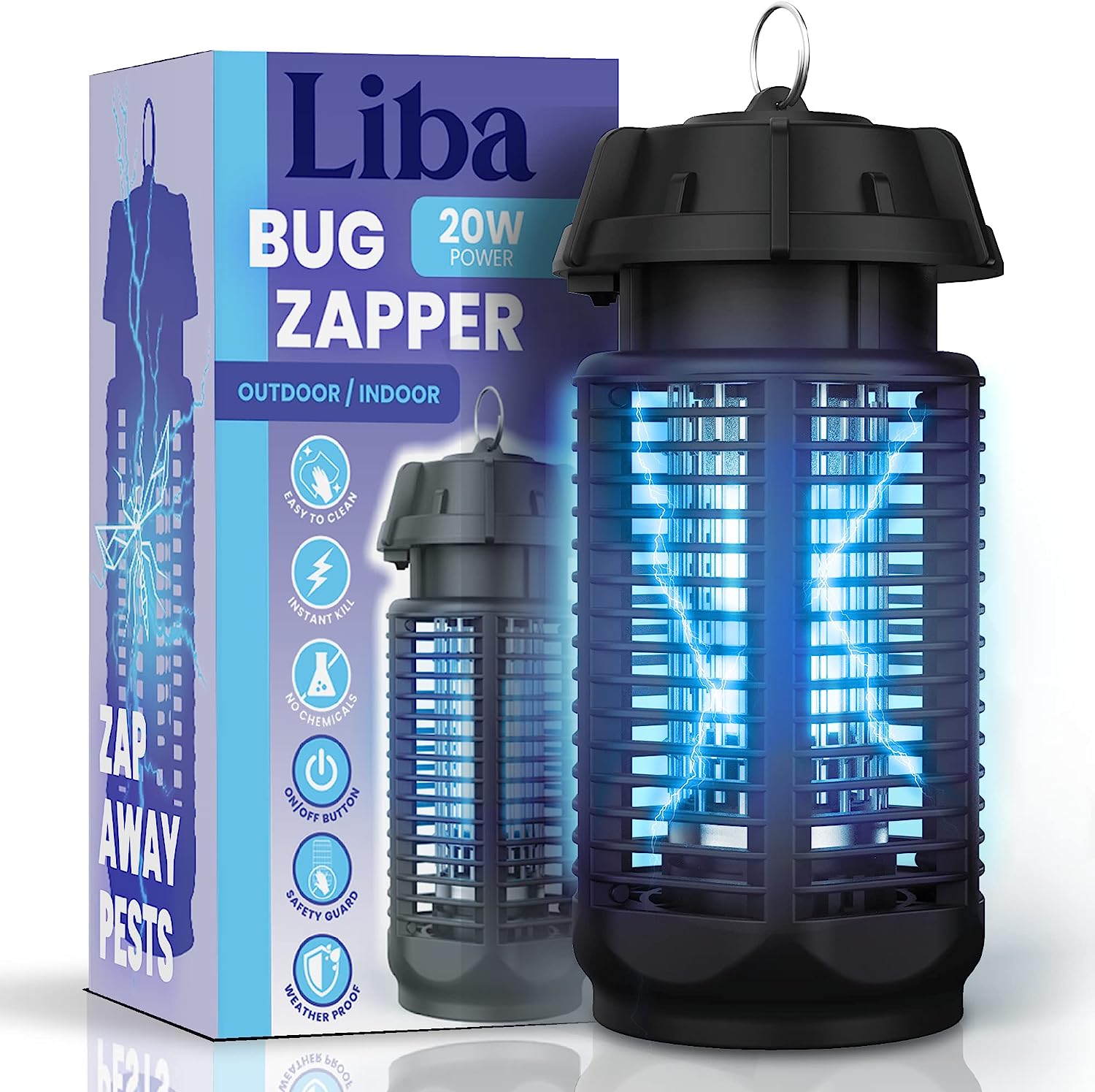 LiBa Electric Bug Zapper. Outdoor & Indoor Insect Killer with Switch – 4000V Powerful Grid. 20W Extra Brightness IPX4 Waterproof Mosquito Repellent Outdoor. Fly Traps for Backyard Patio