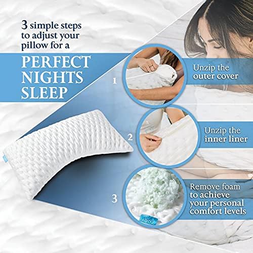 Zoey Sleep Side Sleep Pillow for Neck and Shoulder Pain Relief - Adjustable Memory Foam Bed Pillows for Sleeping - Soft Plush Machine Washable Pillow Cover - King Size Bed Pillow 19″ x 36″. White